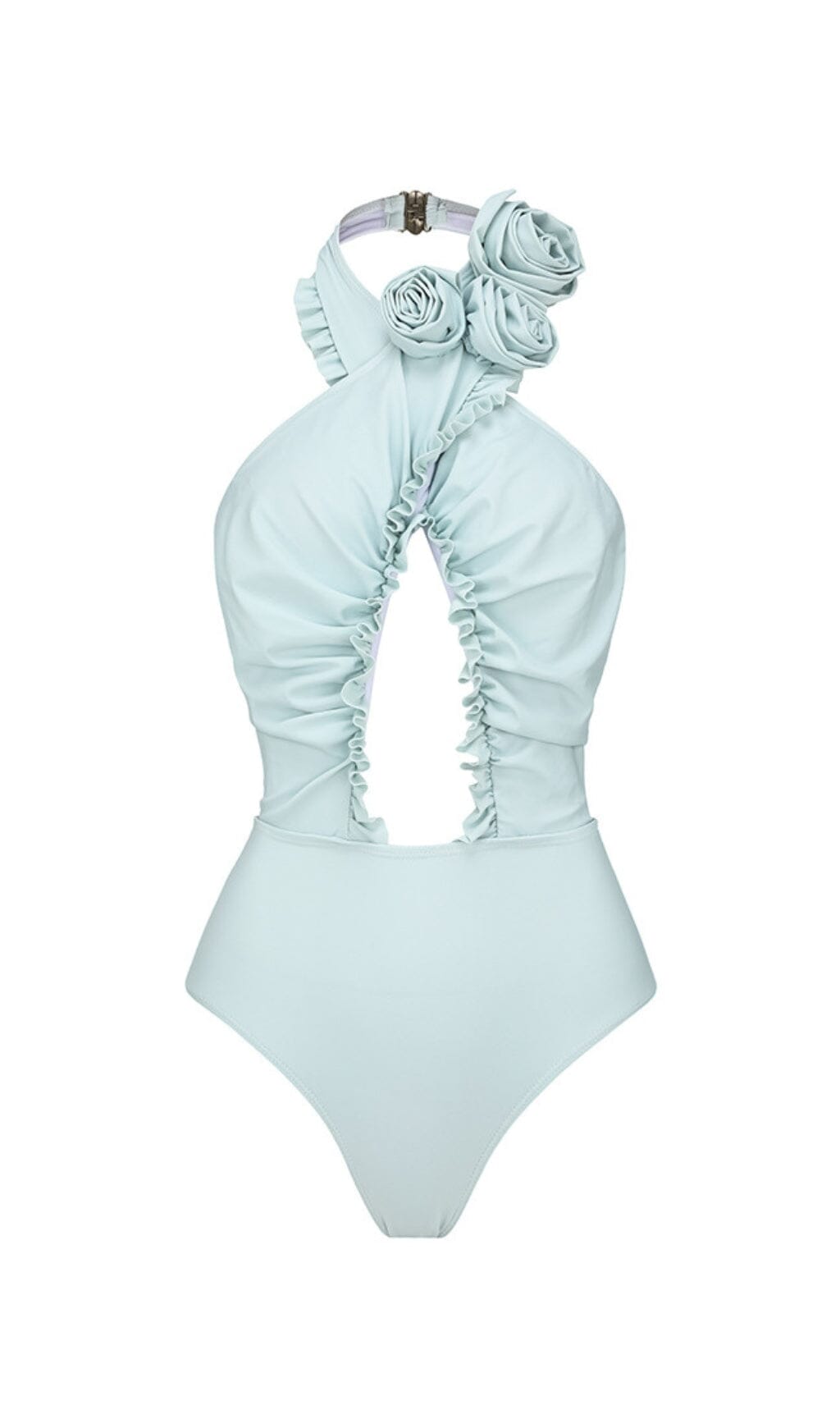 BLUE HALTER 3D FLOWER BEACH SWIMSUIT & SARONG