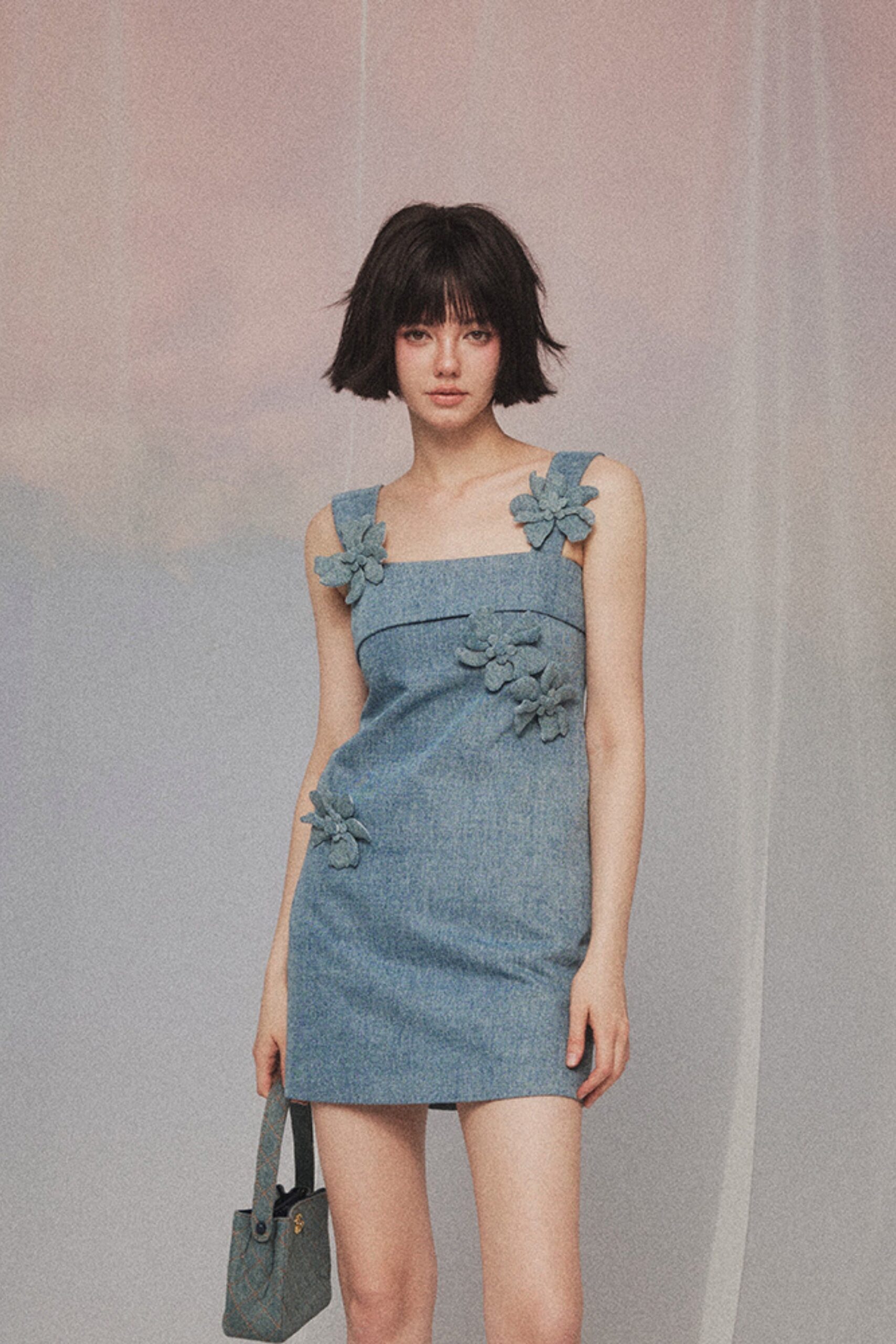 FLORAL BLUE MINI DRESS FOR PARTY