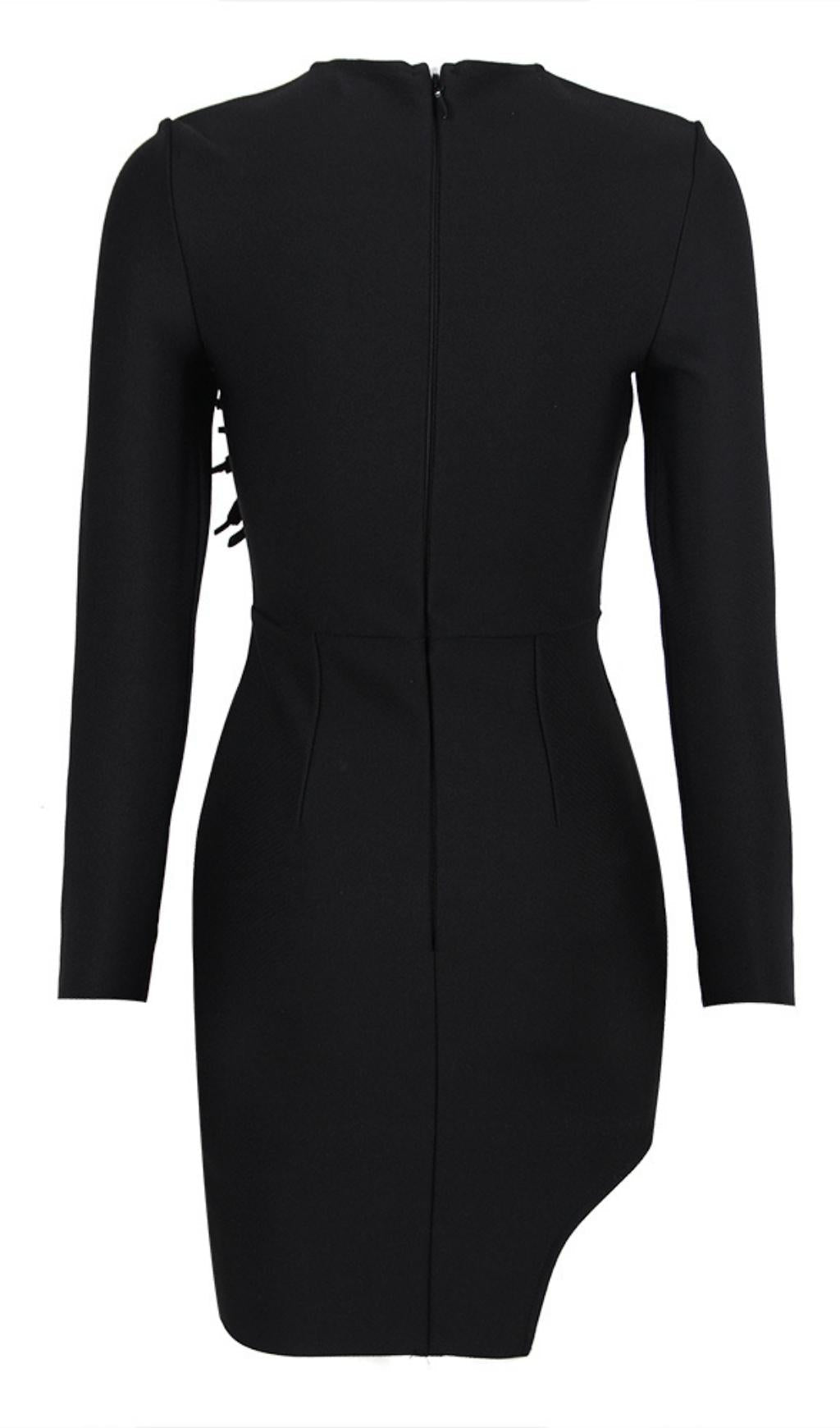 EMBELLISHED BANDAGE MINI DRESS, BLACK, COCKTAIL PARTY