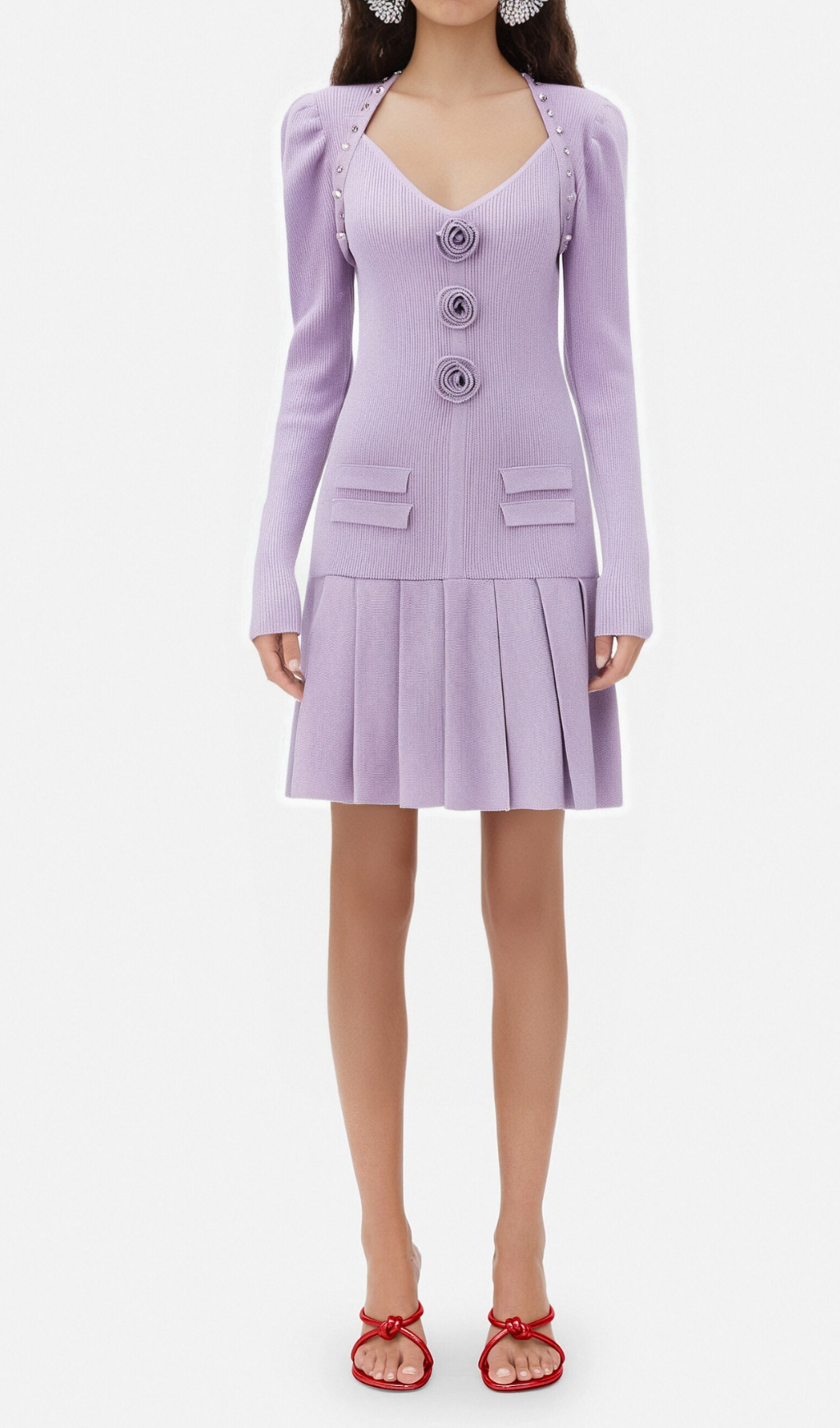 FLORAL KNIT MINI DRESS, PALE PURPLE, COCKTAIL PARTY