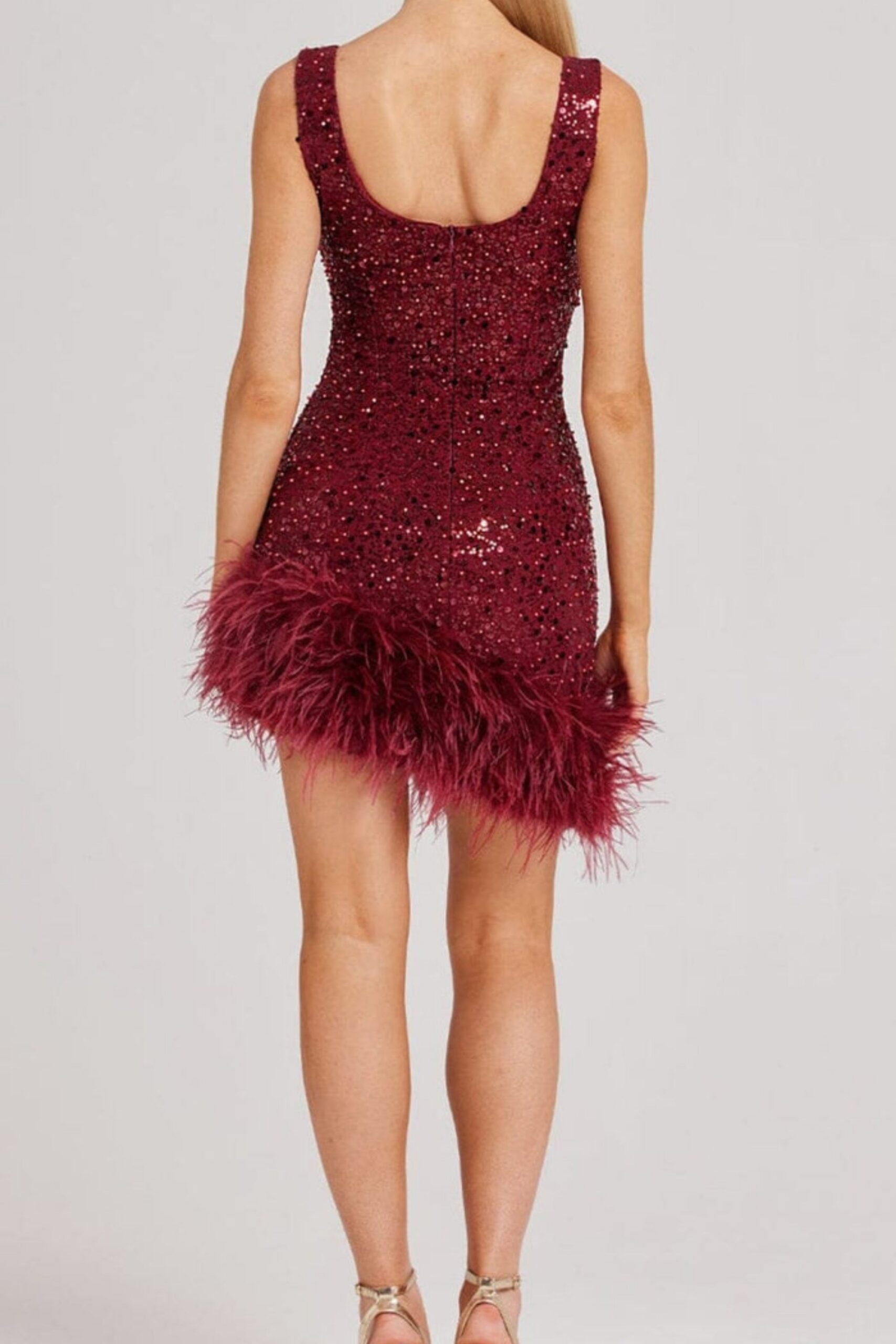 RED FEATHER SEQUIN DRESS FOR PARTY