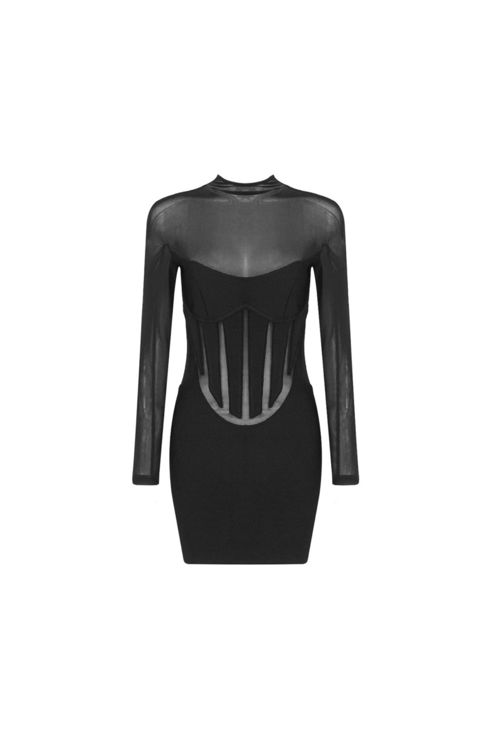 MESH STITCHED SLIM MINI DRESS BLACK