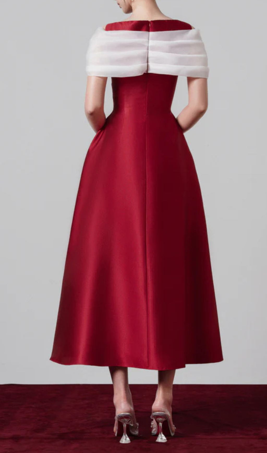 ELFA RED BOAT-NECK MIDI DRESS FOR EVENTS