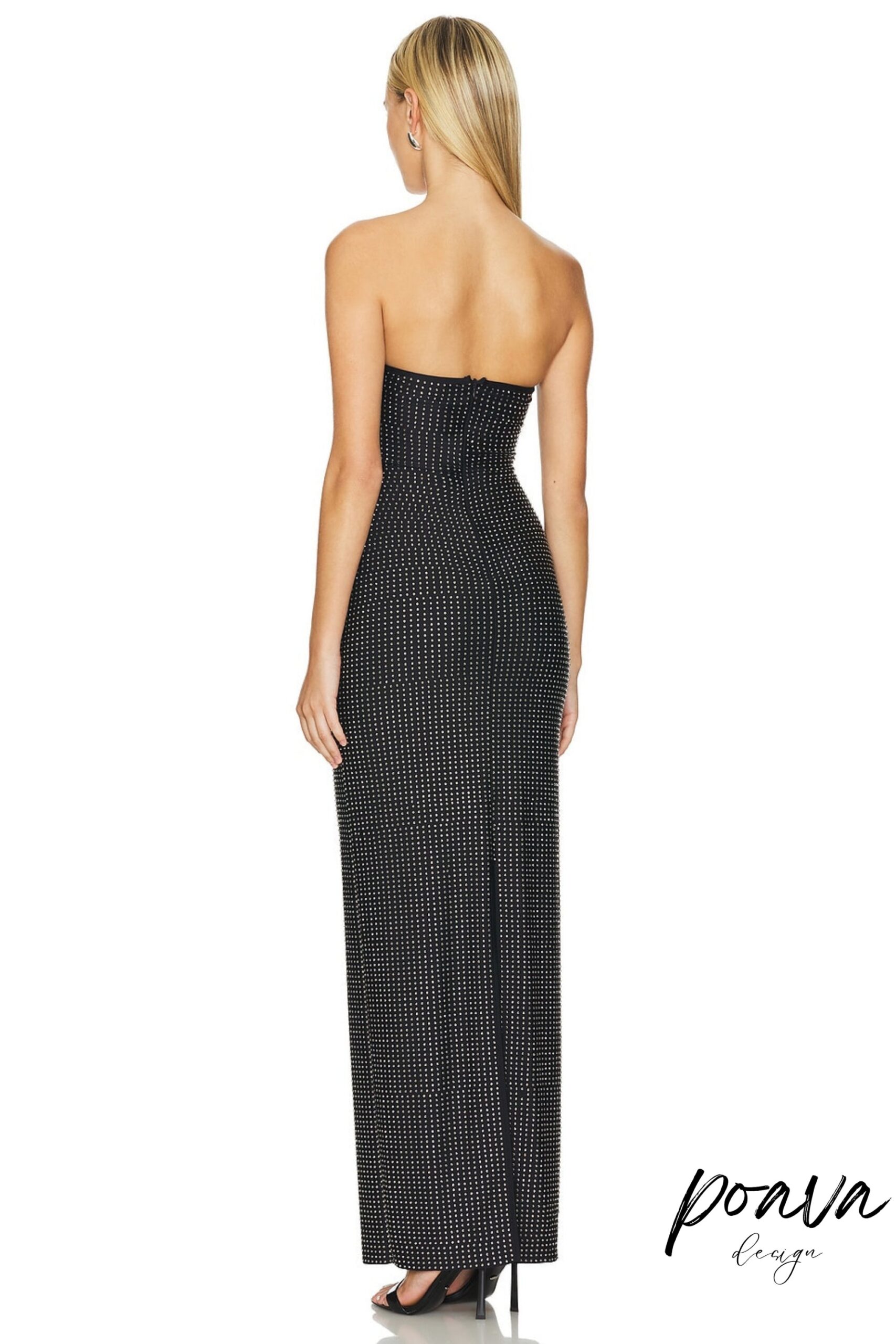 RHINESTONE BLACK MAXI DRESS FOR EVENING