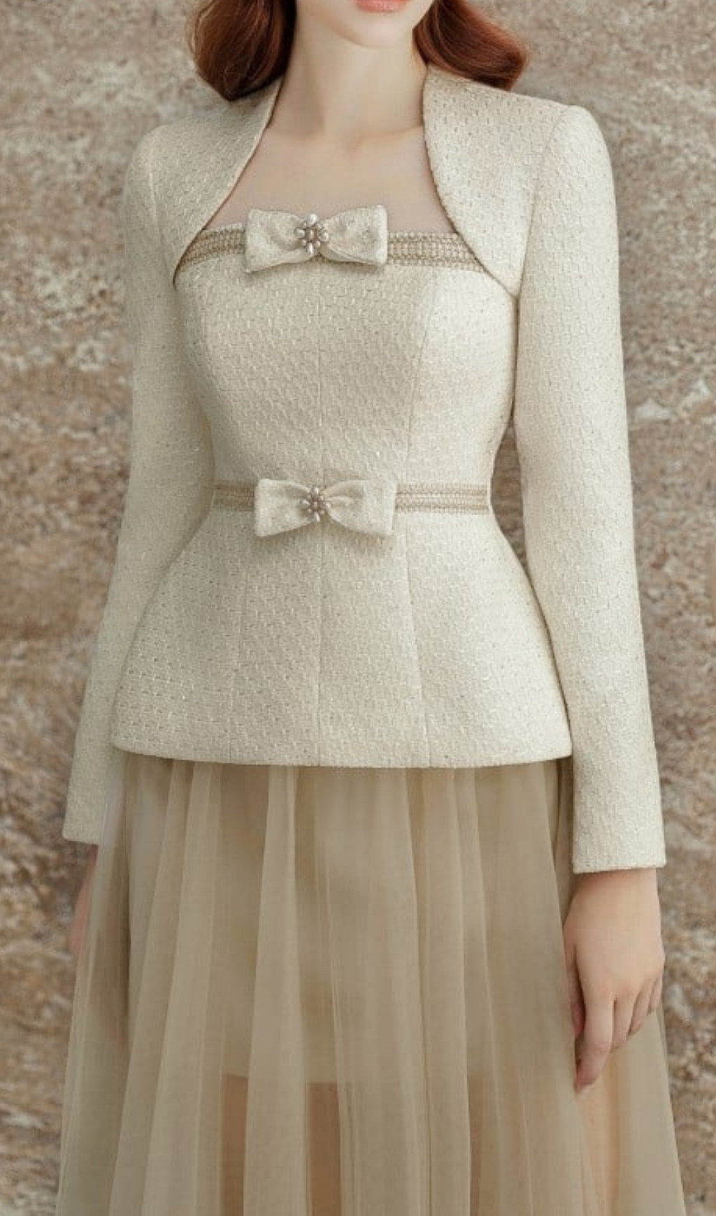 TWEED TULLE SUIT DRESS APRICOT COCKTAIL
