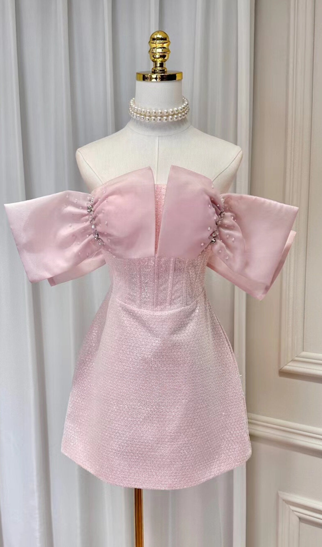 PINK BOWKNOT STRAPLESS MINI DRESS FOR PARTY