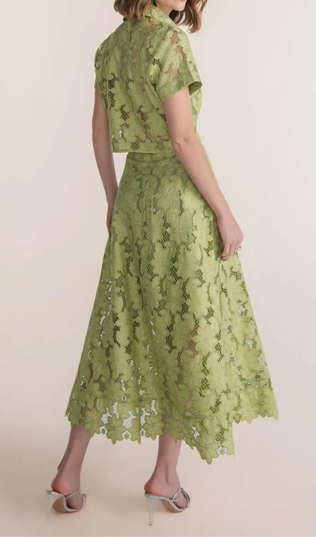 GUIPURE GREEN MIDI SKIRT & CROP SET