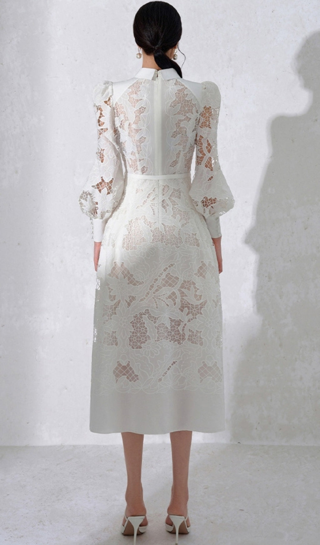 WHITE LACE MIDI DRESS FOR WEDDING GUEST
