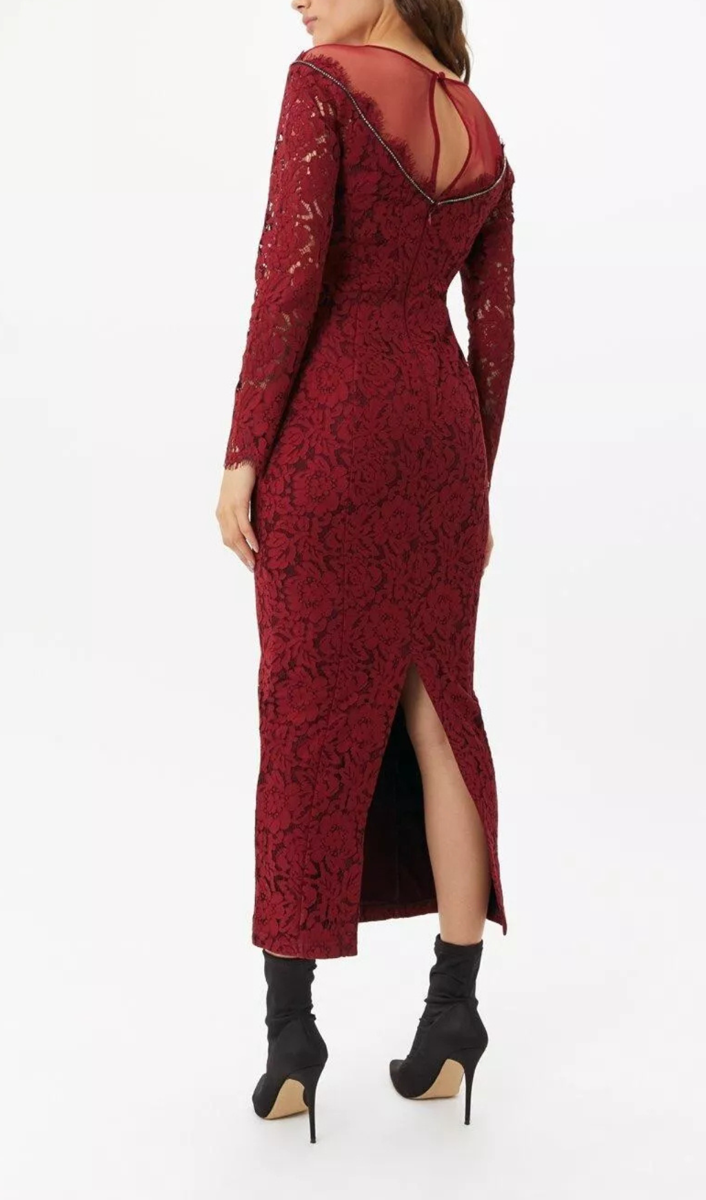 CLASSIC LACE HOLLOW RED MAXI DRESS