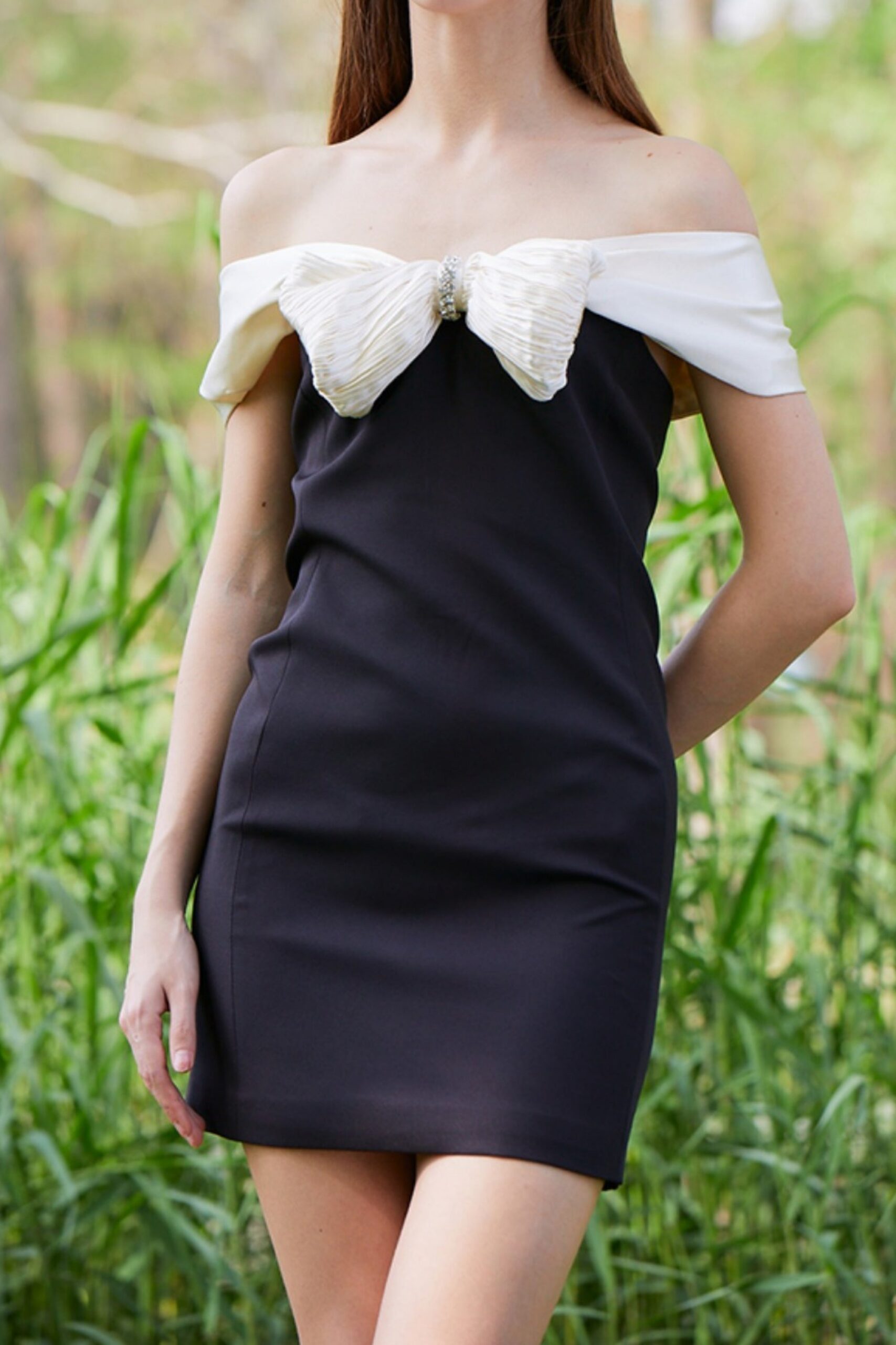 BLACK MINI BOW DRESS FOR COCKTAIL PARTY