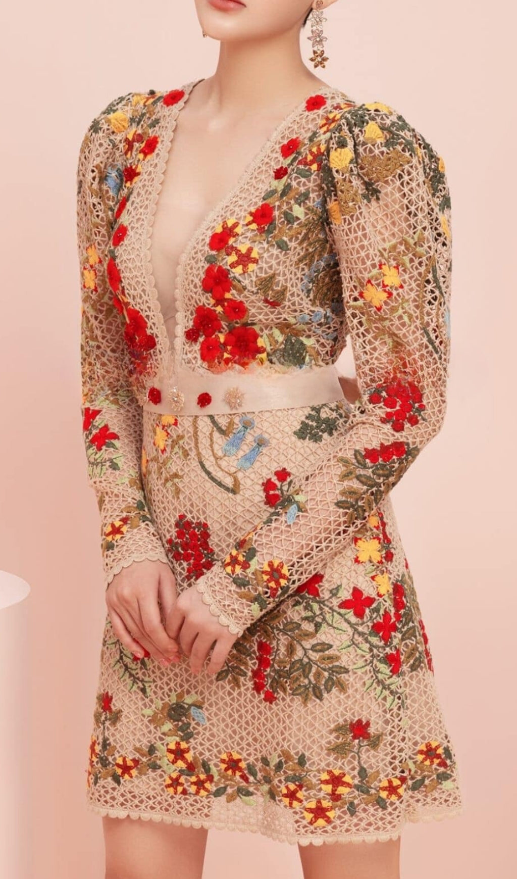 FLORAL EMBROIDERY MINI DRESS, A-LINE, GARDEN PARTY