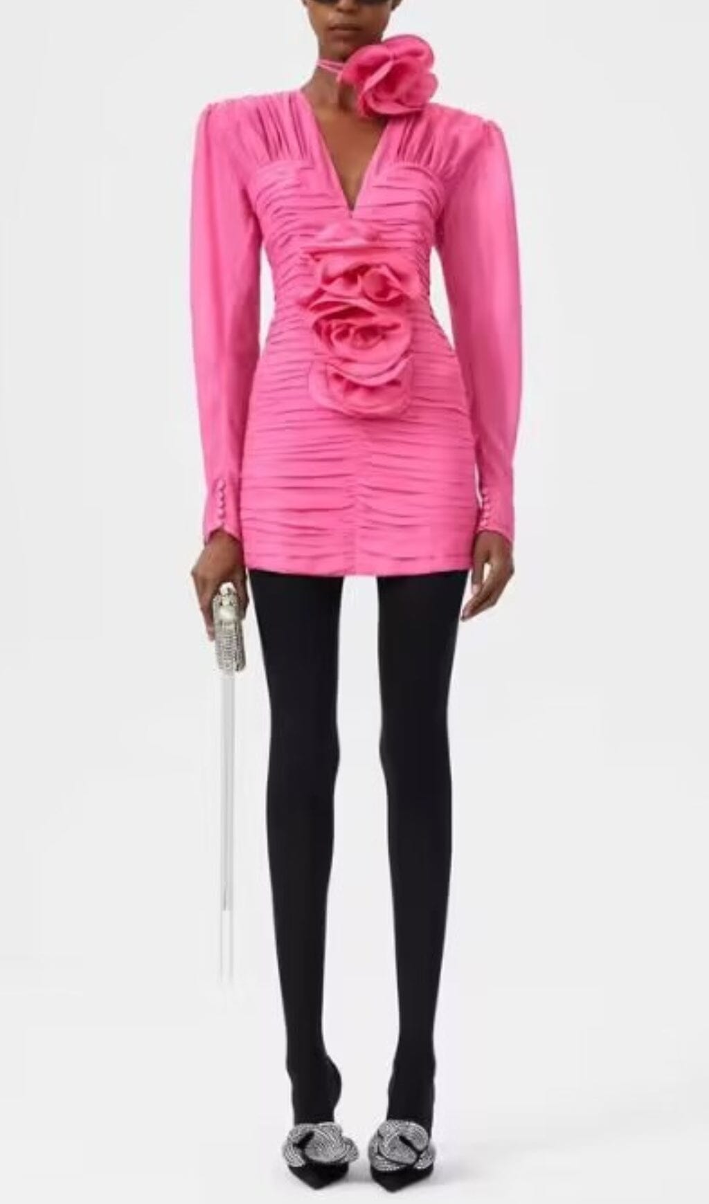 V-NECK PINK RUCHED MINI PARTY DRESS