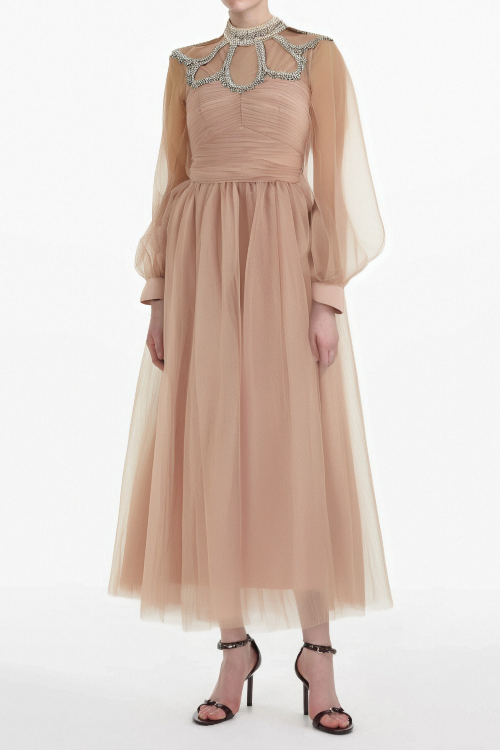 CALIXTE PINK TULLE MIDI DRESS FOR PARTY