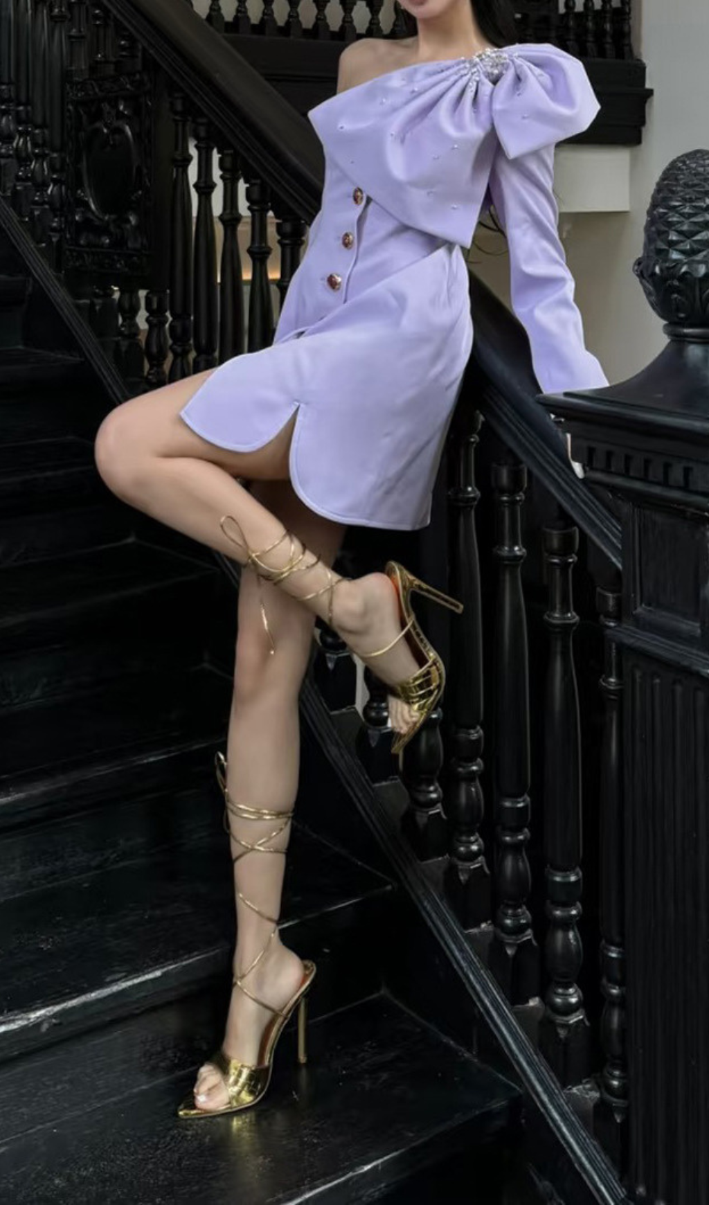 BOWKNOT PURPLE MINI DRESS FOR PARTY