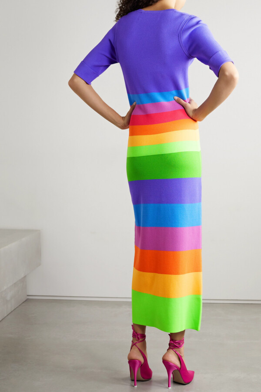 STRIPED KNIT MAXI DRESS IN PURPLE