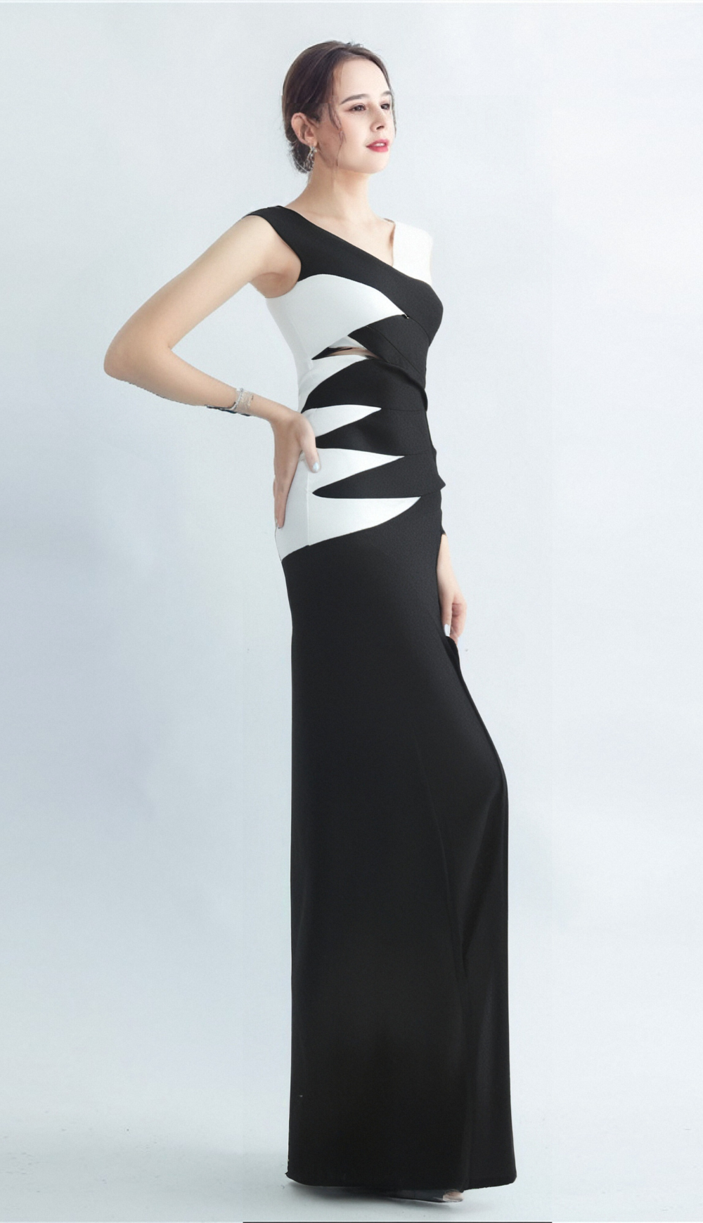 KORINA OFF-SHOULDER CUTOUT SLIT DRESS BLACK