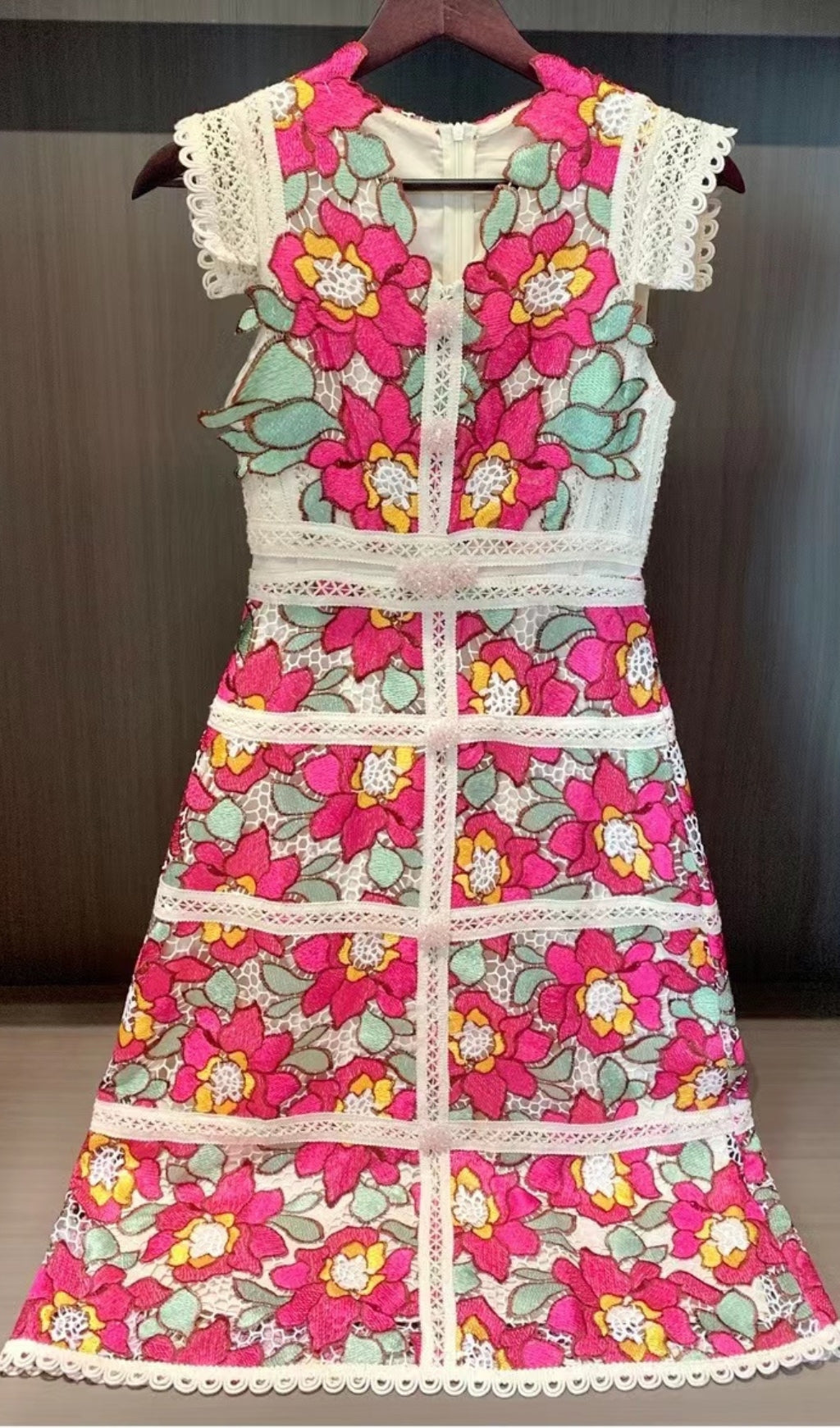 RED EMBROIDERED FLOWER MIDI DRESS FOR PARTY
