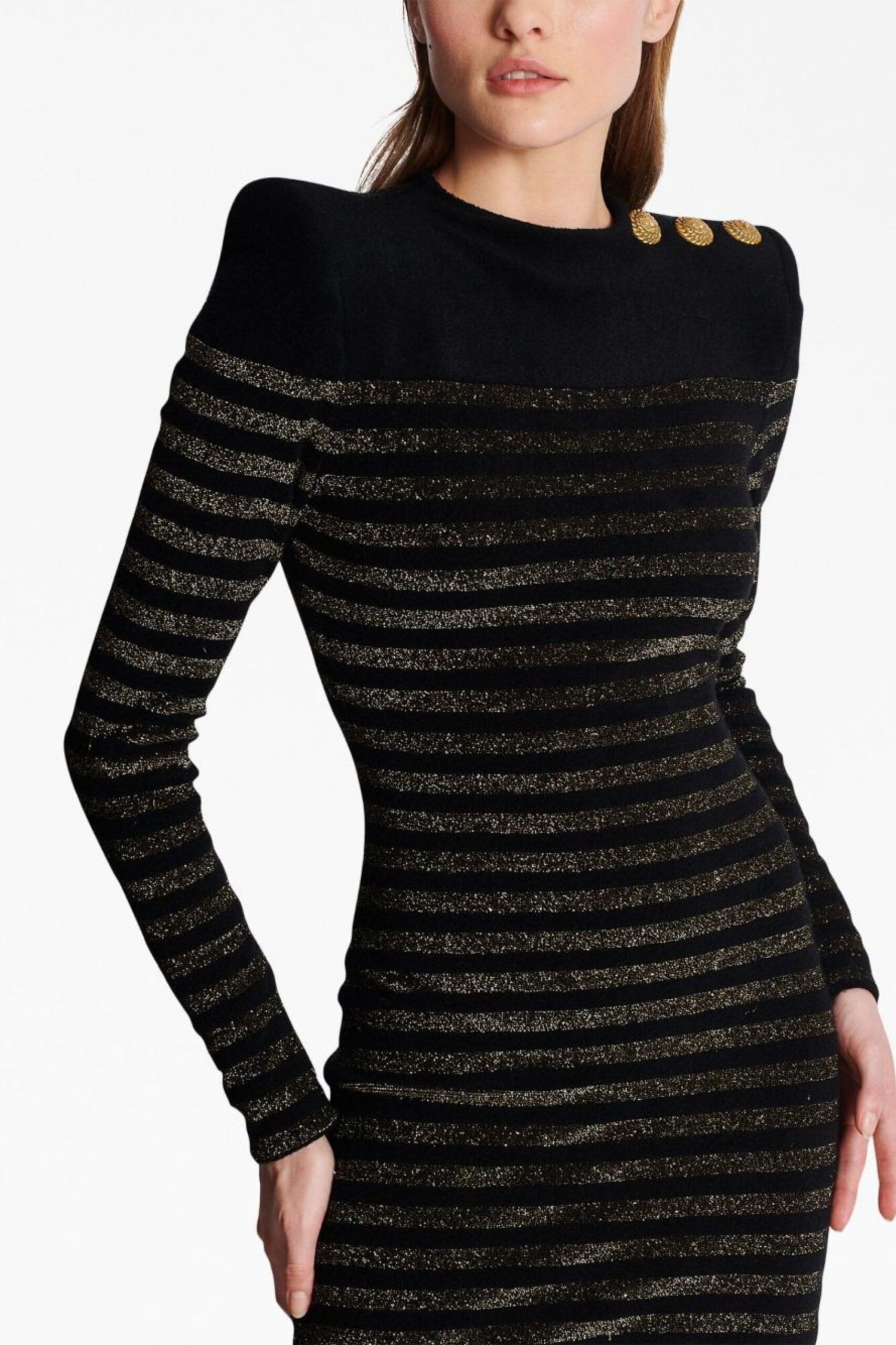 CARLIN JERSEY STRIPE LONG SLEEVE MINI BLACK DRESS