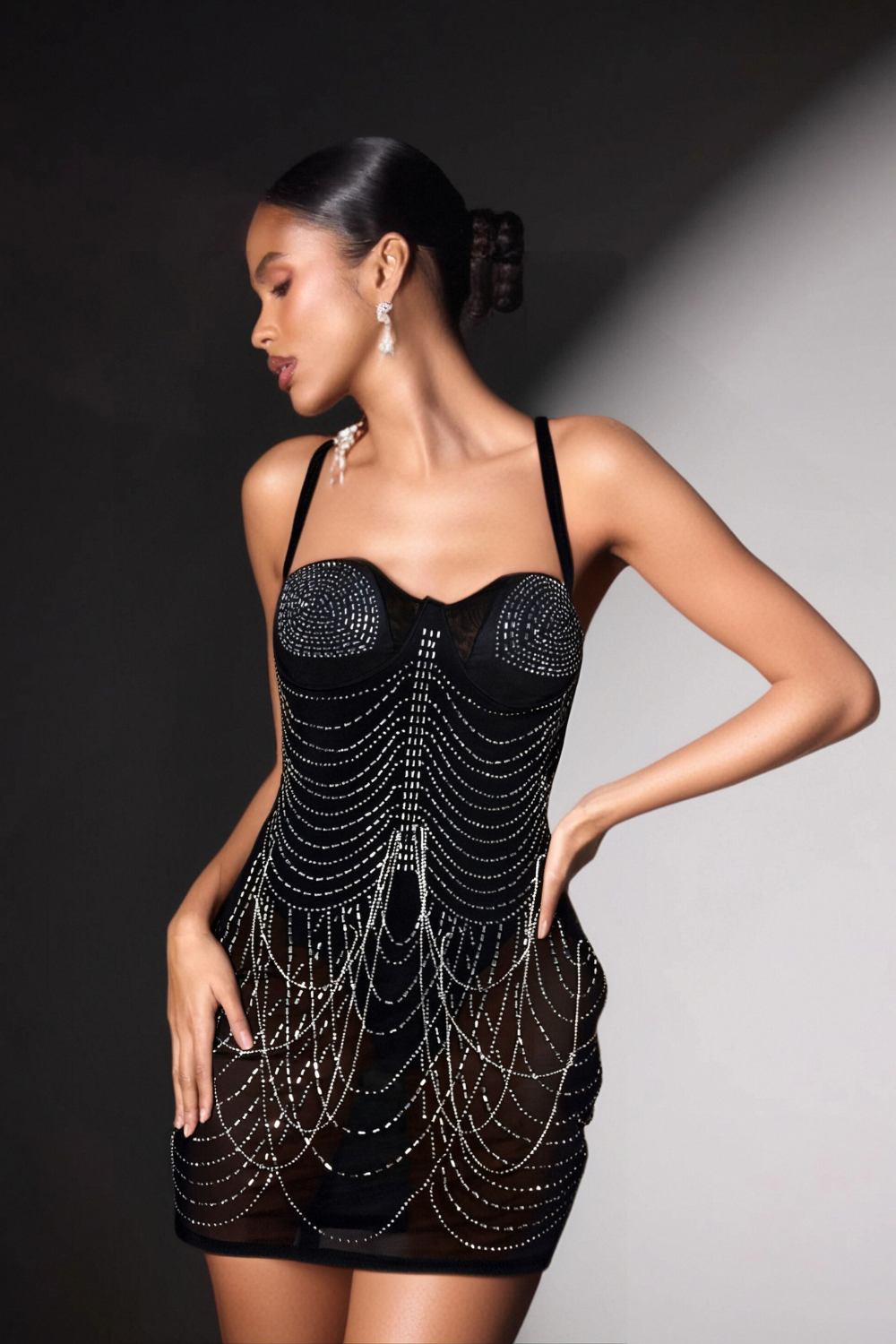 RHINESTONE MESH COCKTAIL DRESS, SILHOUETTE