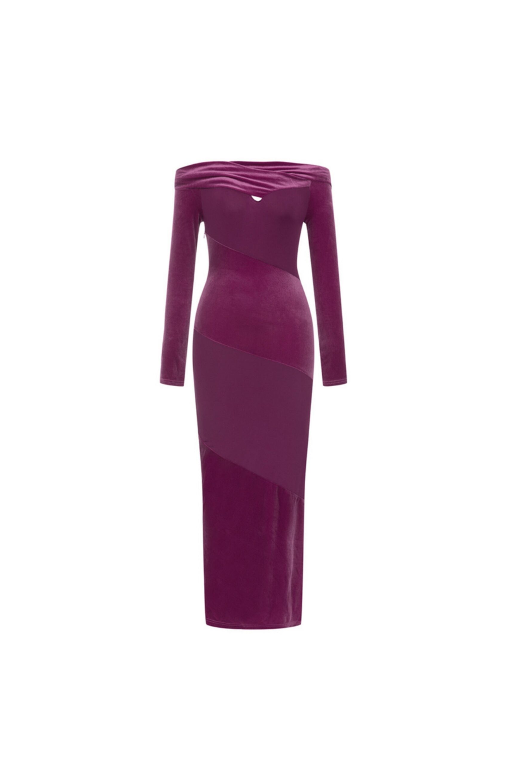 MAGENTA VELVET MAXI DRESS LONG SLEEVE FORMAL GOWN