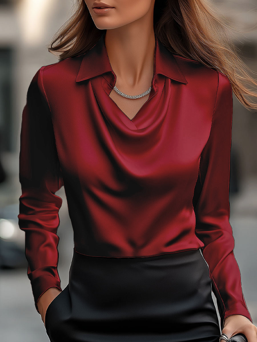 3_6f2e9a28-bc7f-4b75-b3e0-035c0889515d ELEGANT WHITE SATIN BLOUSE DRAPED NECKLINE PARTY