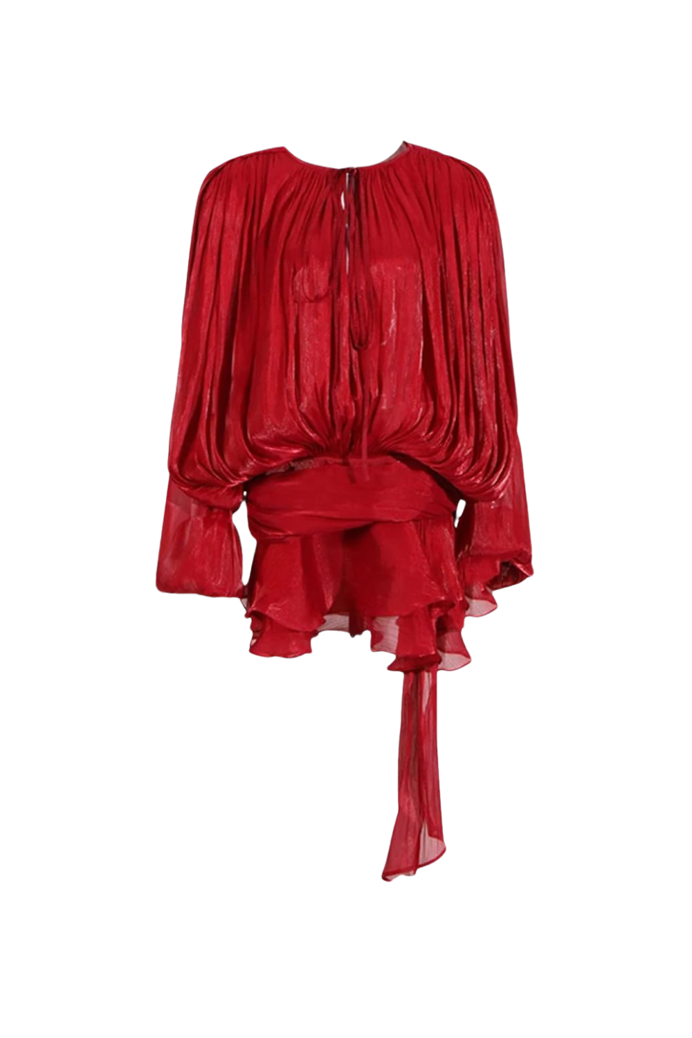 HERMOSA RED BALLOON SLEEVE RUFFLE MINI DRESS