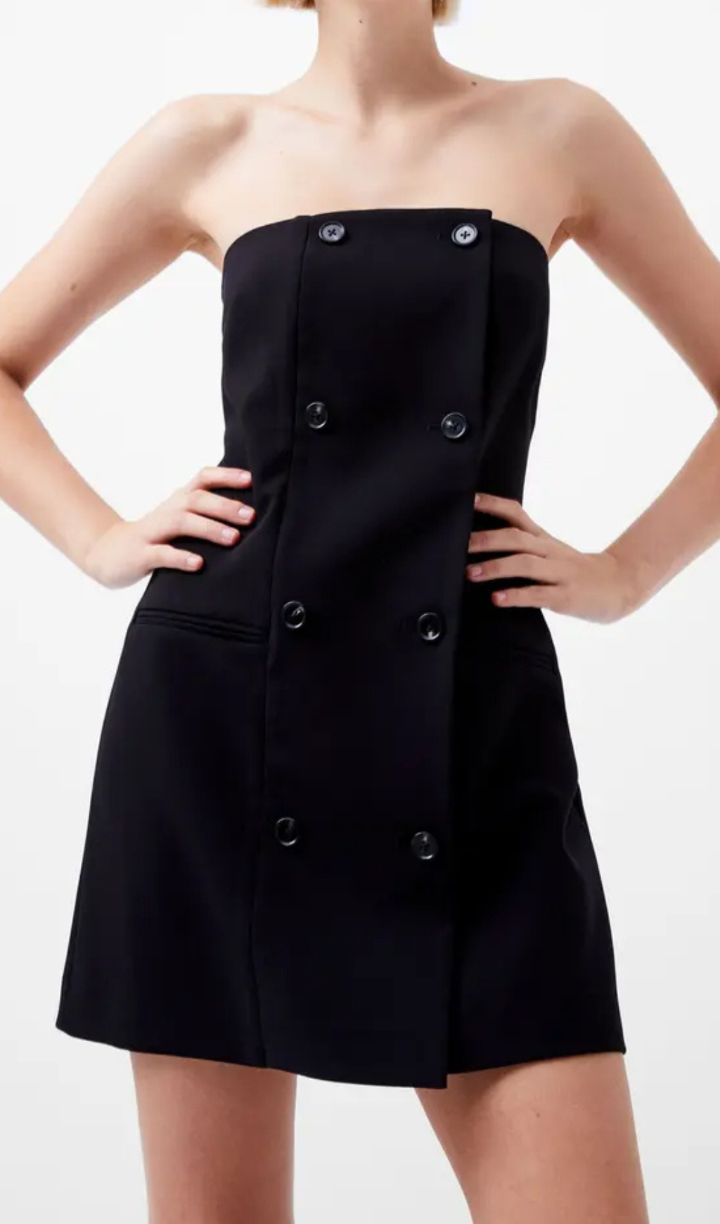 DOUBLE BREASTED STRAPLESS MINI DRESS BLACK