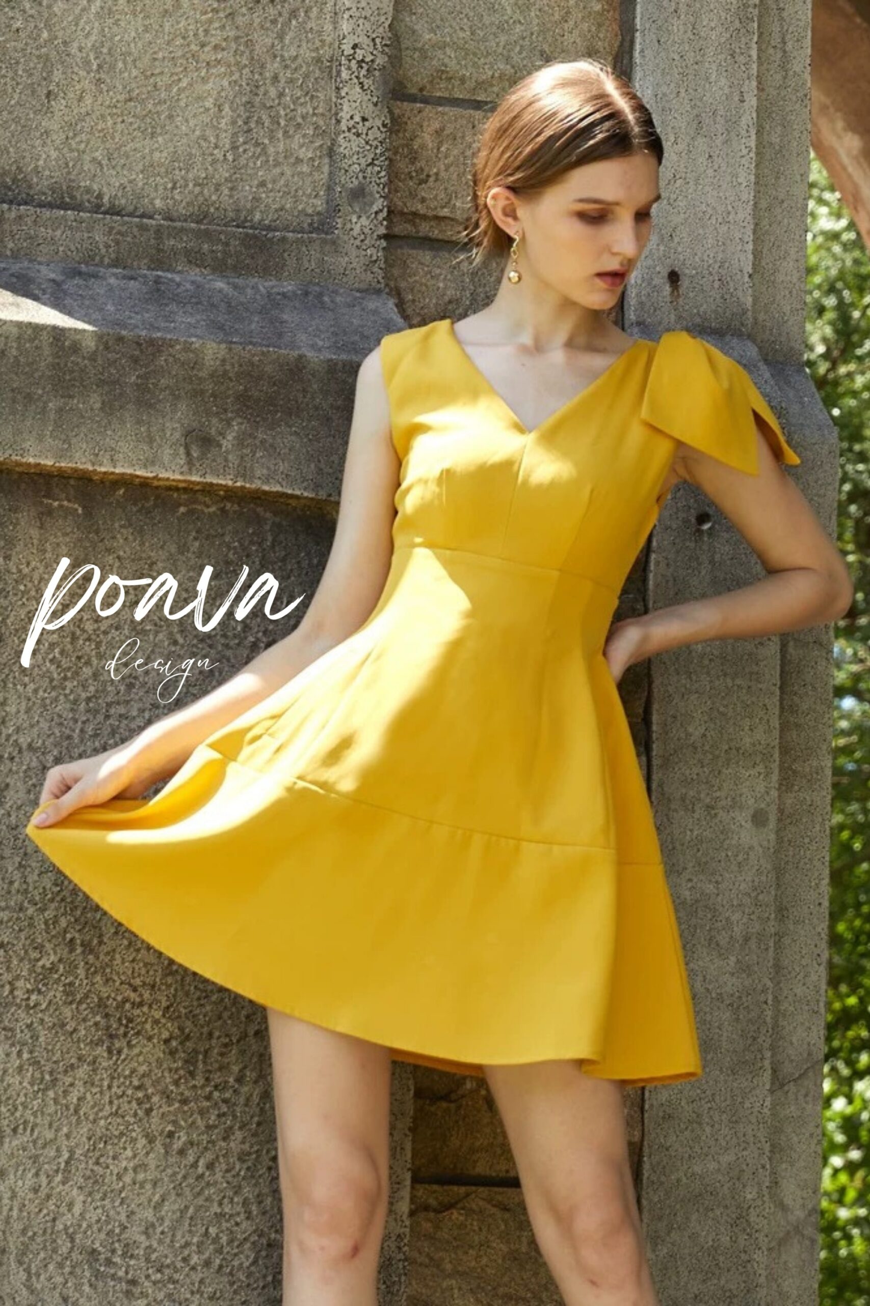 YELLOW BOW MINI DRESS FOR PARTY
