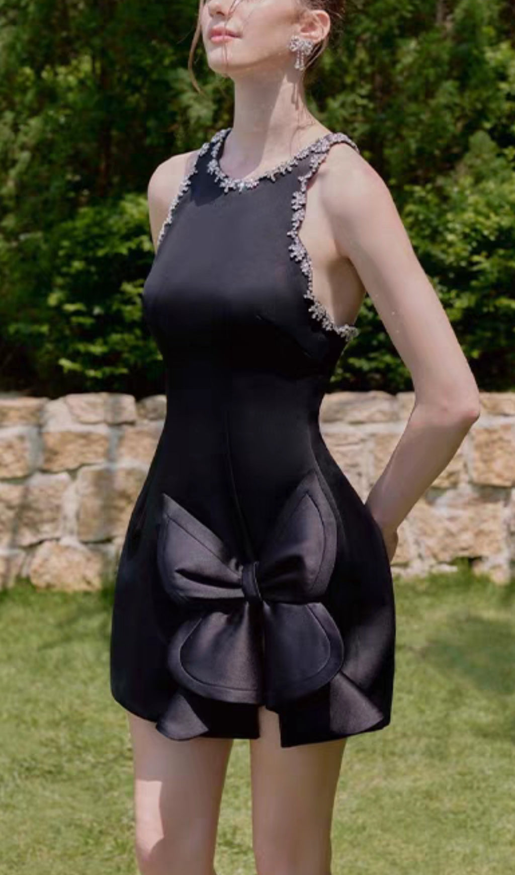 DIAMOND BOW VEST MINI DRESS BLACK