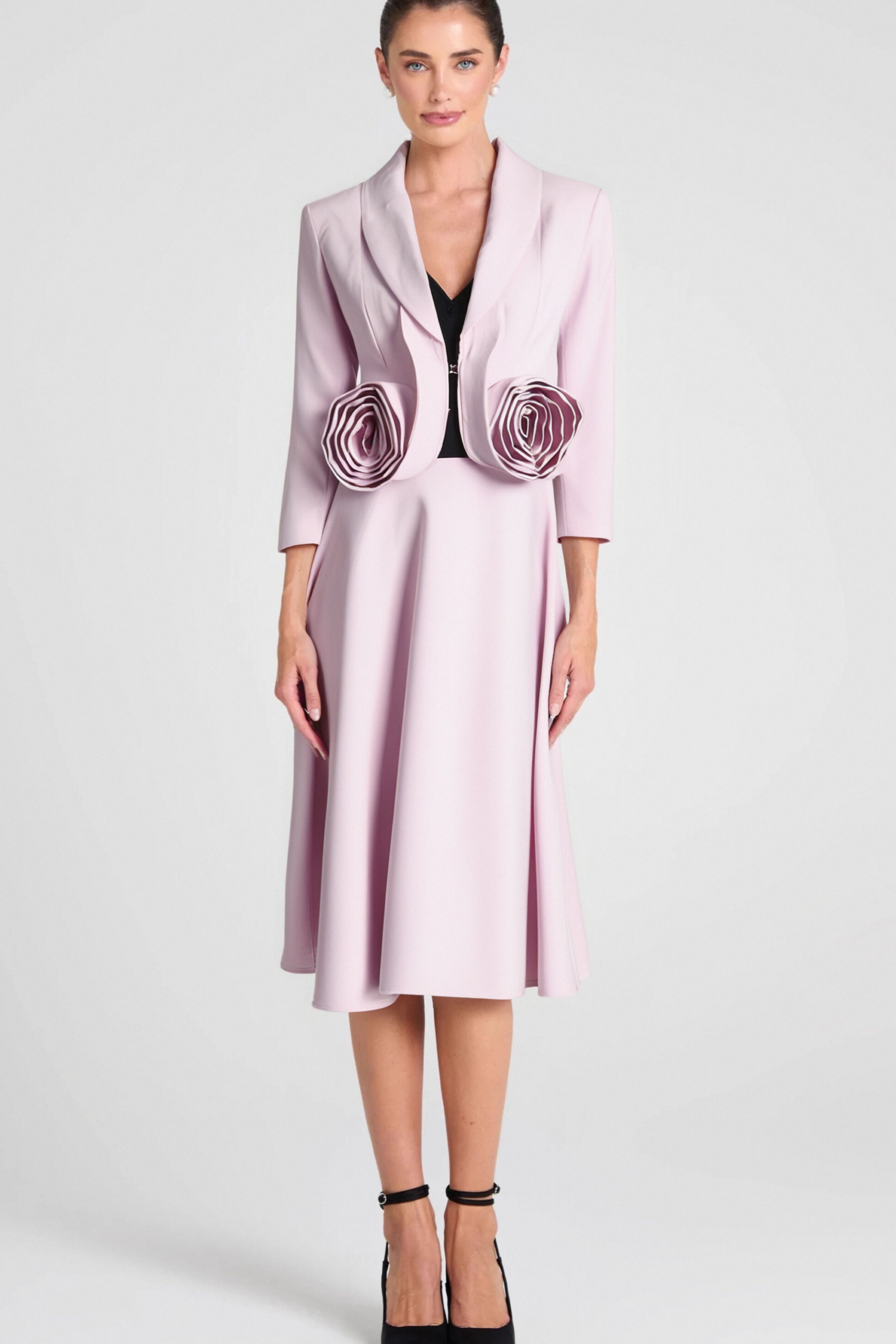 CAROL PINK 3D FLORAL BLAZER MIDI SKIRT SET