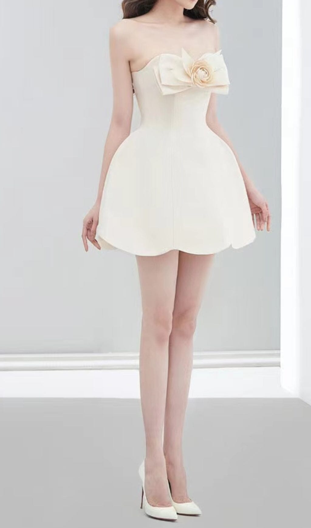 CHAMPAGNE BOW BANDEAU DRESS SET - EVENING MINI