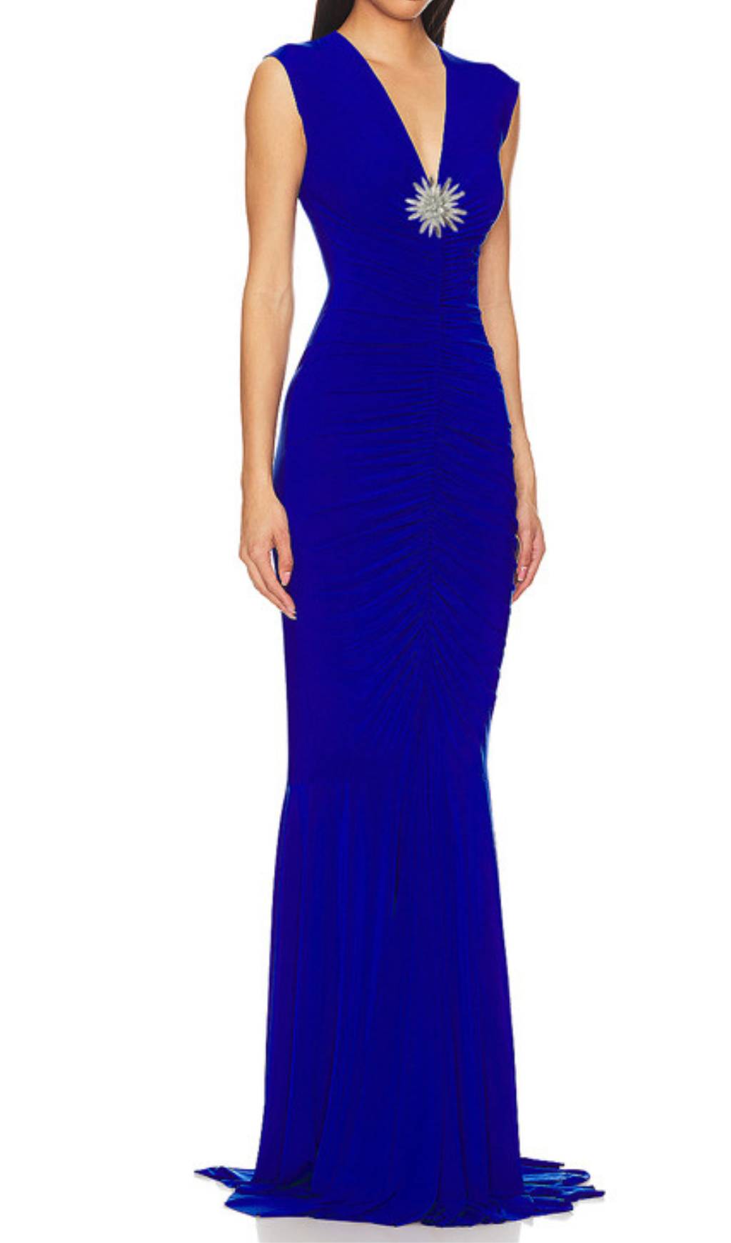SLEEVELESS DEEP V NECK FISHTAIL EVENING GOWN