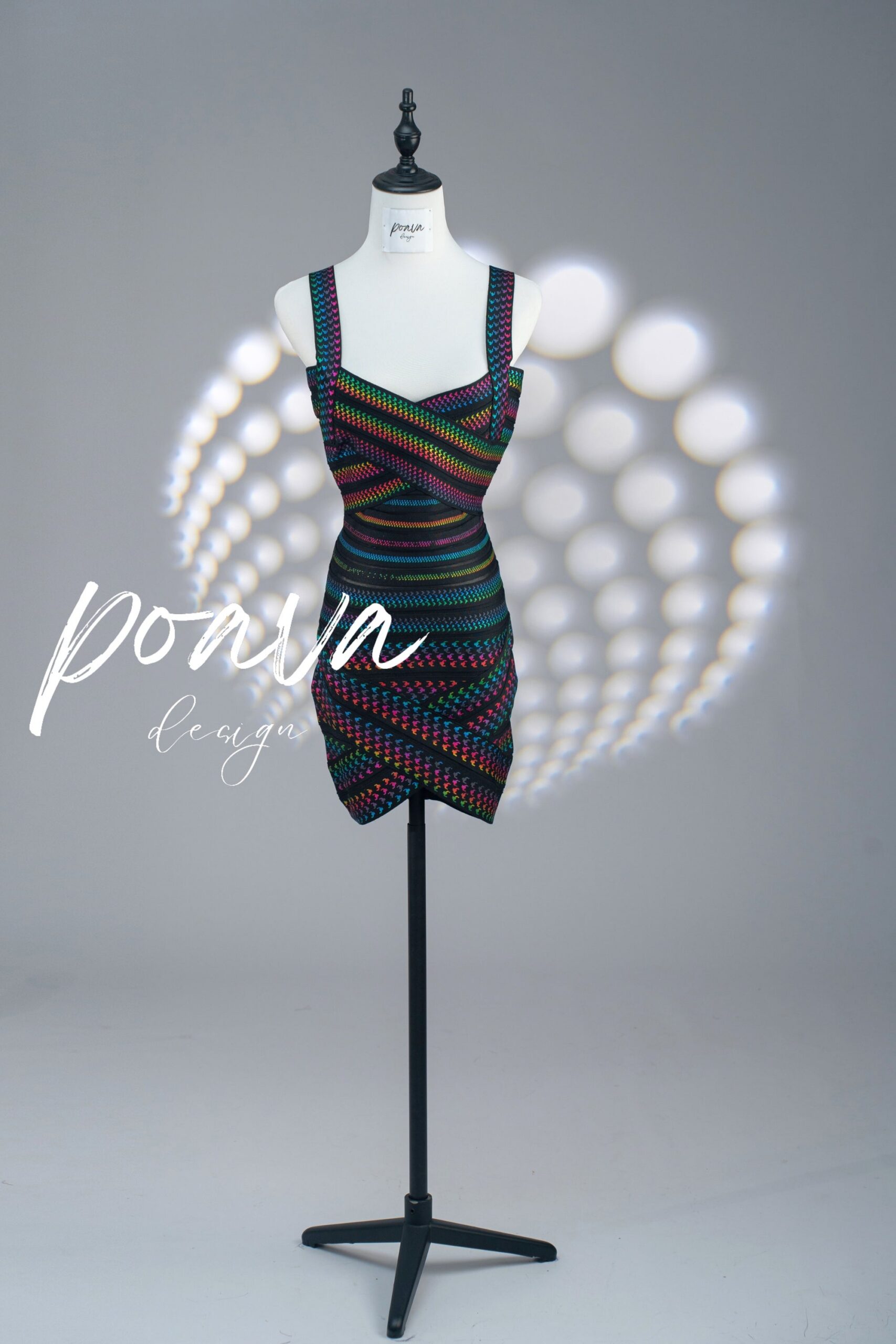 METALLIC HOUNDSTOOTH BANDAGE COCKTAIL DRESS