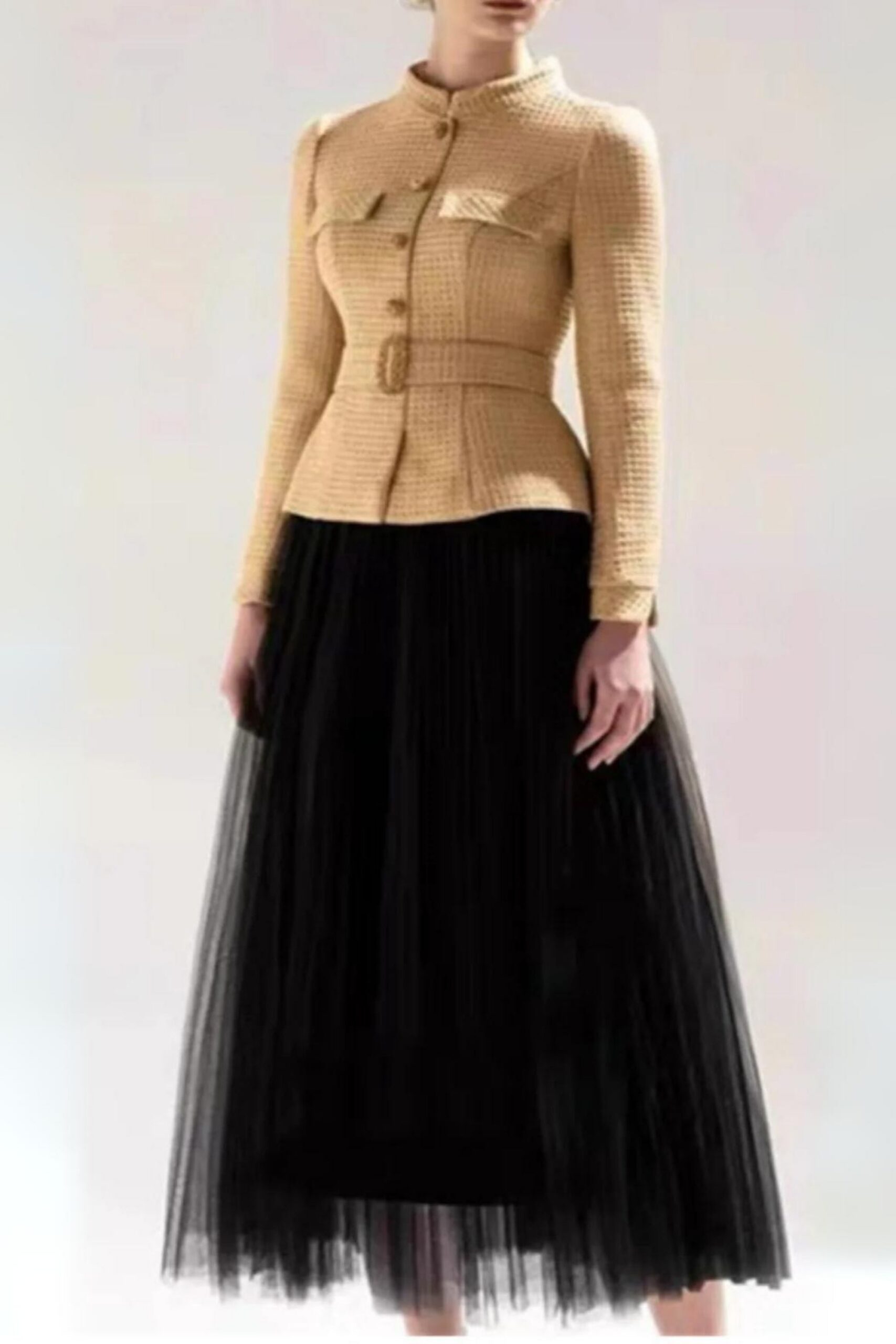 TWEED SUIT SET WITH MESH SKIRT & COAT