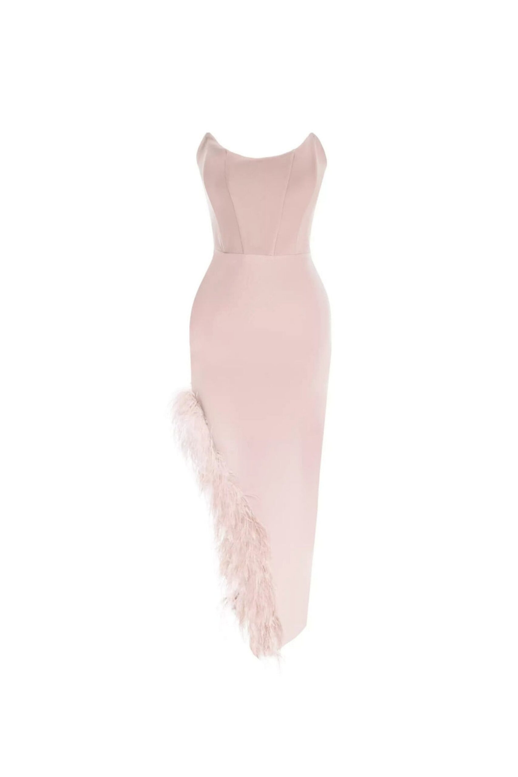 FEATHER TRIM SPLIT MIDI DRESS, BUBBLEGUM