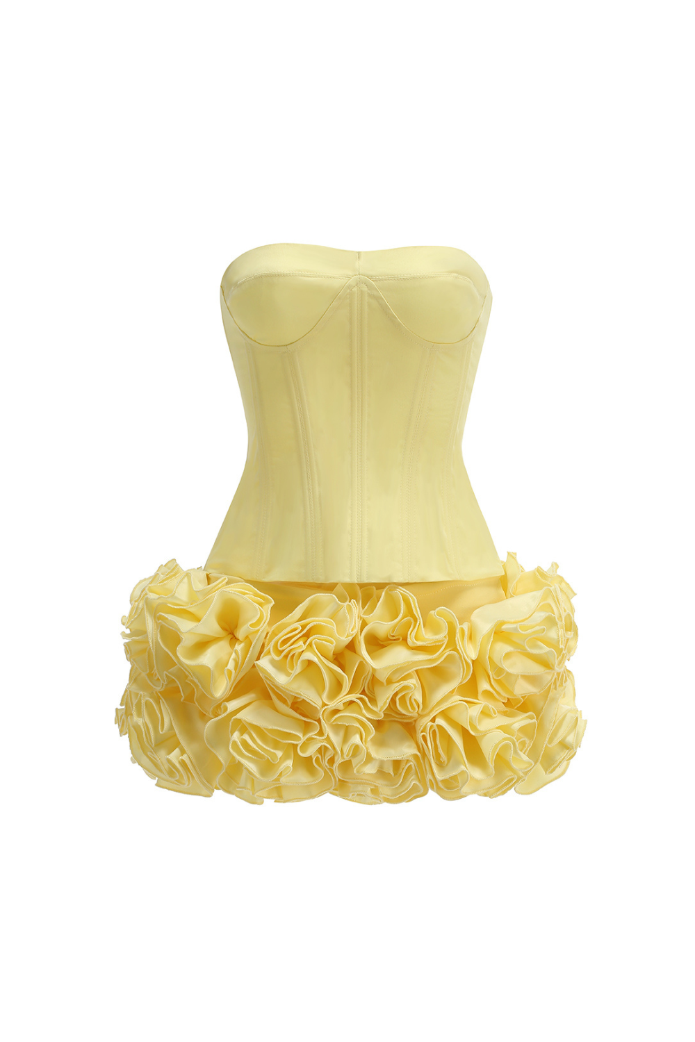 YELLOW FLORAL EMBELLISHED CORSET MINI SKIRT SET