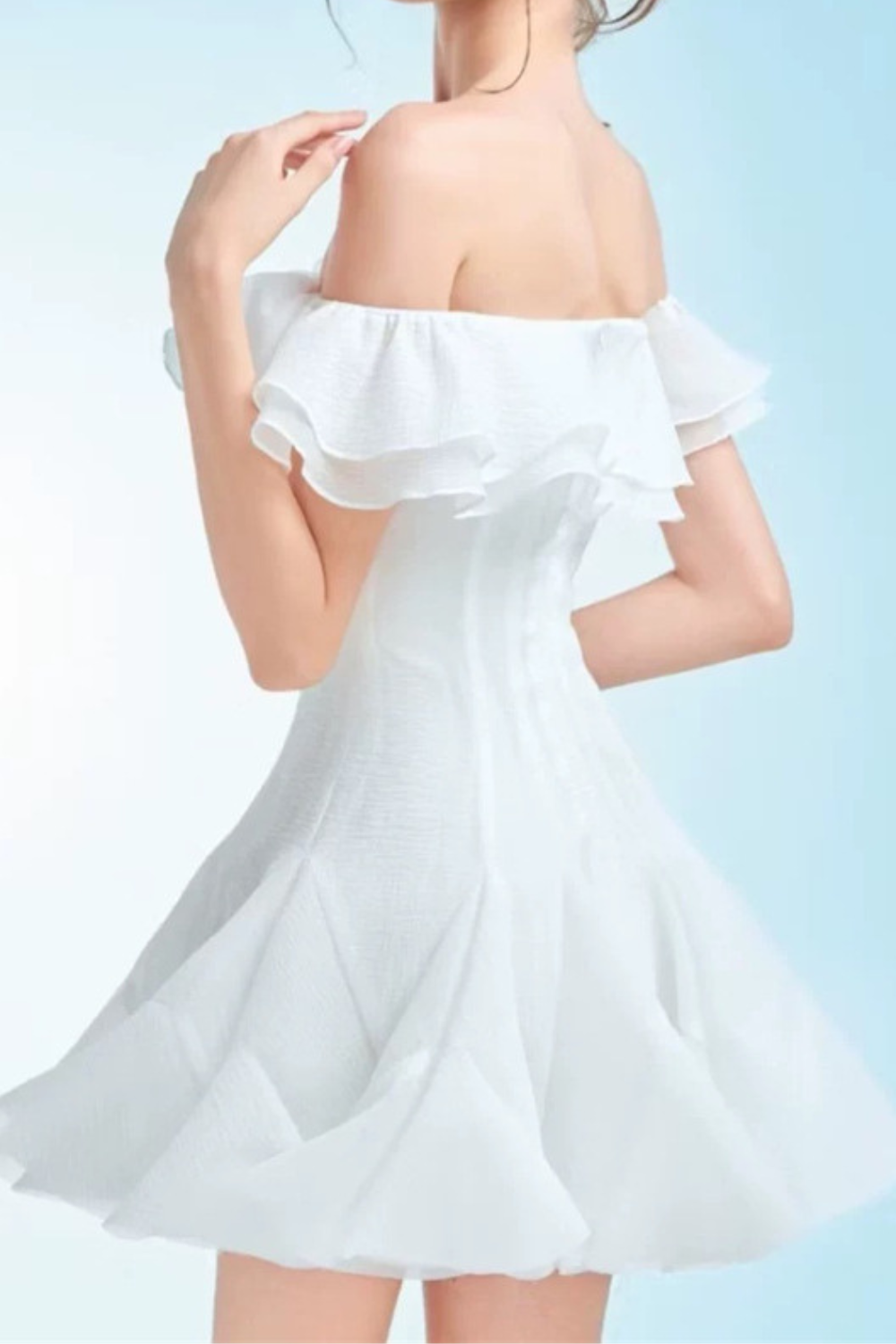 STEPHANIE OFF-SHOULDER RUFFLE MINI DRESS WHITE