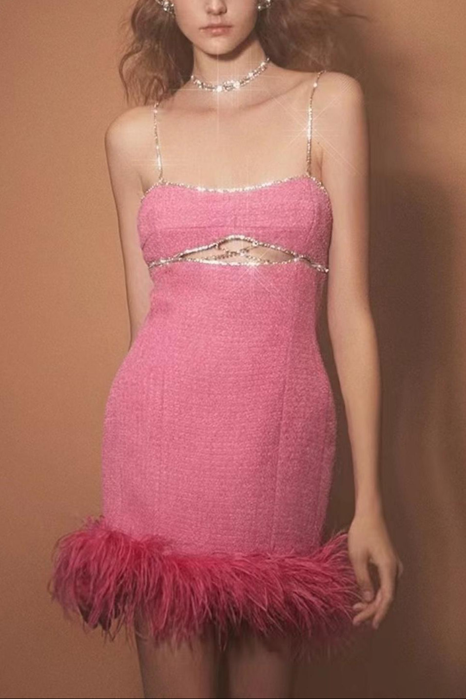 3_8516ef15-6b2f-4226-8afe-12e12bf4c862 CRYSTAL FEATHER MINI DRESS IN HOT PINK - CUT OUT PARTY