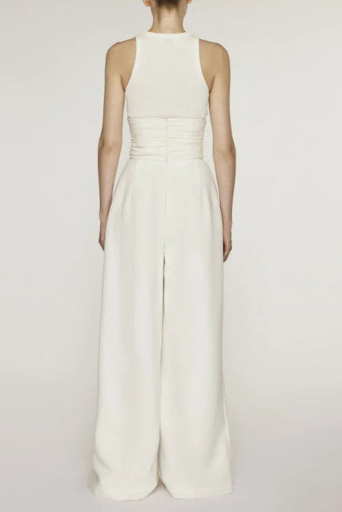 WHITE HIGH WAIST WIDE LEG SKIRT SUIT