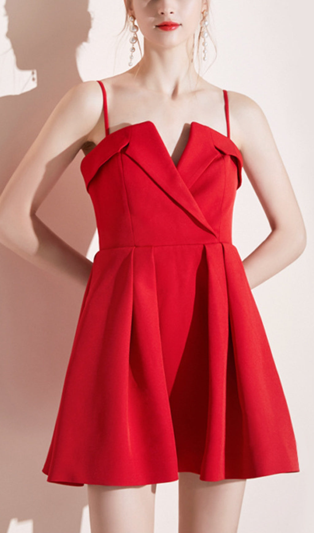 V-NECK OFF-SHOULDER MINI DRESS RED