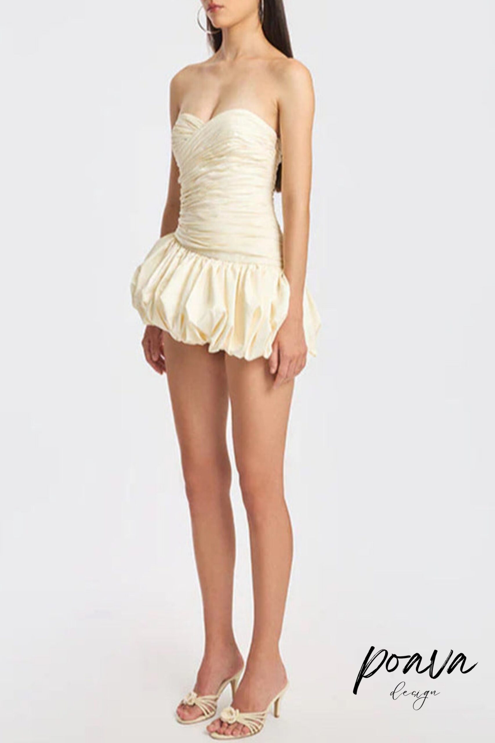 BALLOON DRAPED STRAPLESS WHITE MINI DRESS FOR EVENTS