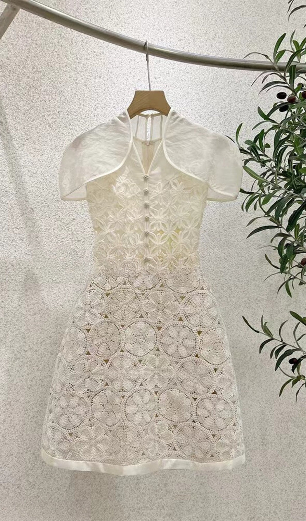 WHITE LACE SHAWL MINI DRESS FOR WEDDING