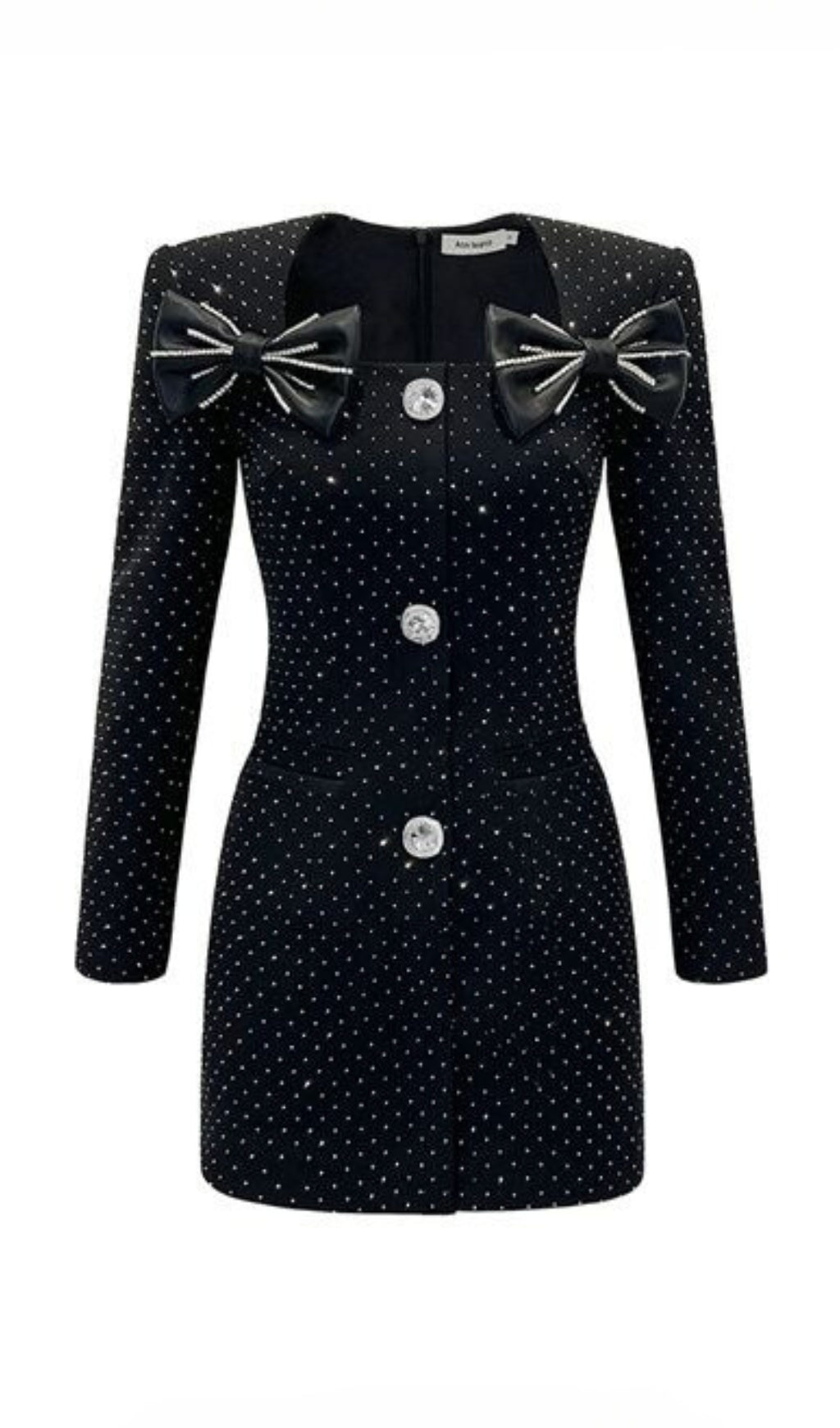 BLACK BOW MINI DRESS, LONG SLEEVE, PARTY