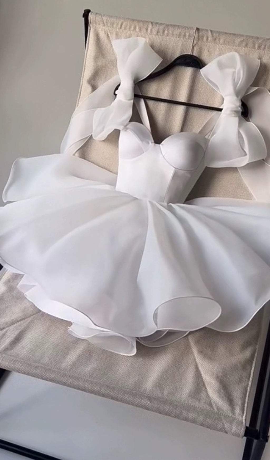 WHITE BOW SHOULDER MINI DRESS FOR PARTY