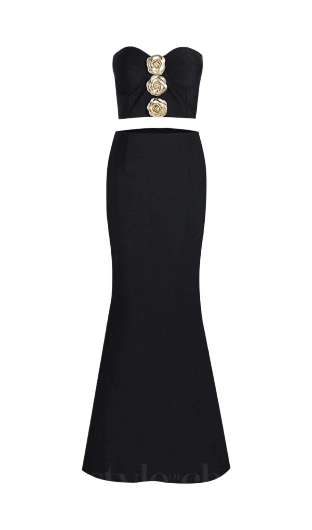 3D FLOWER SET - BLACK EMBELLISHED EVENING OUTFIT