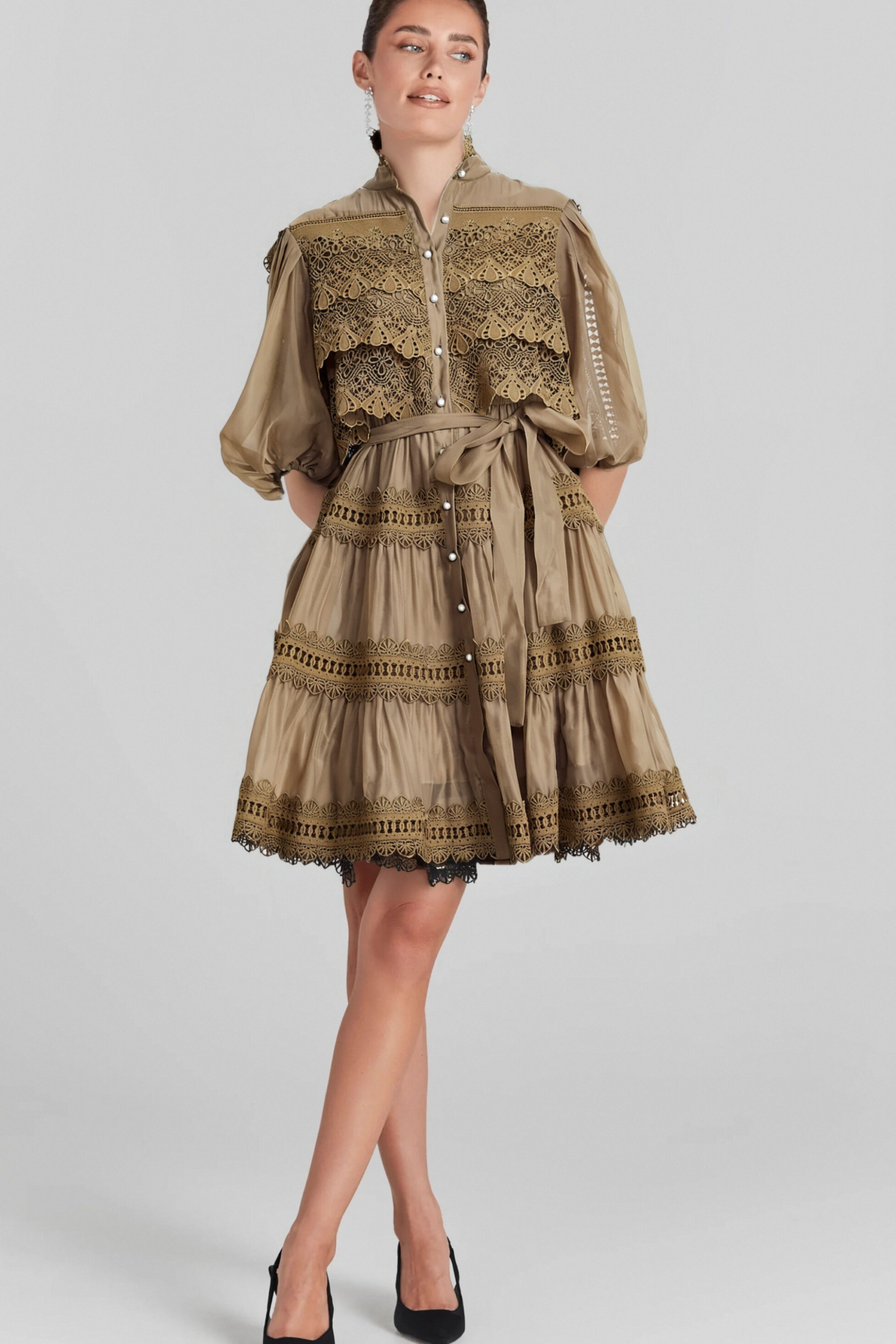 INÈS LACE CUT-OUT LAYERED MINI COCKTAIL DRESS