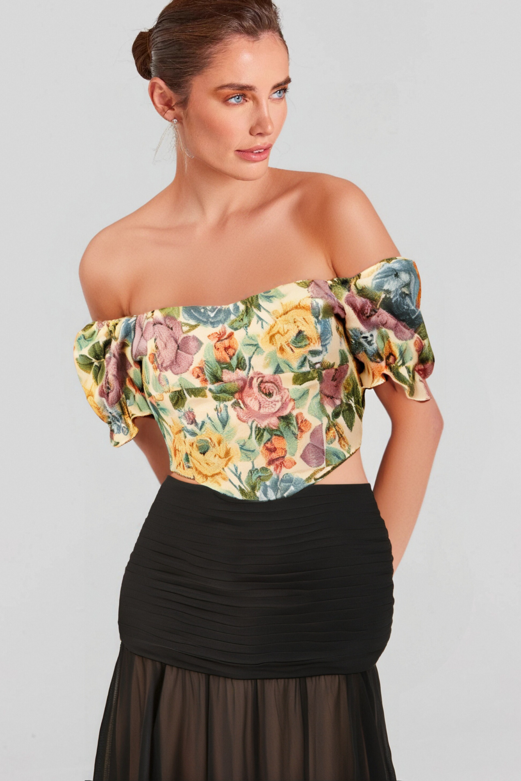 CONSTANCE FLORAL JACQUARD CROPPED TOP