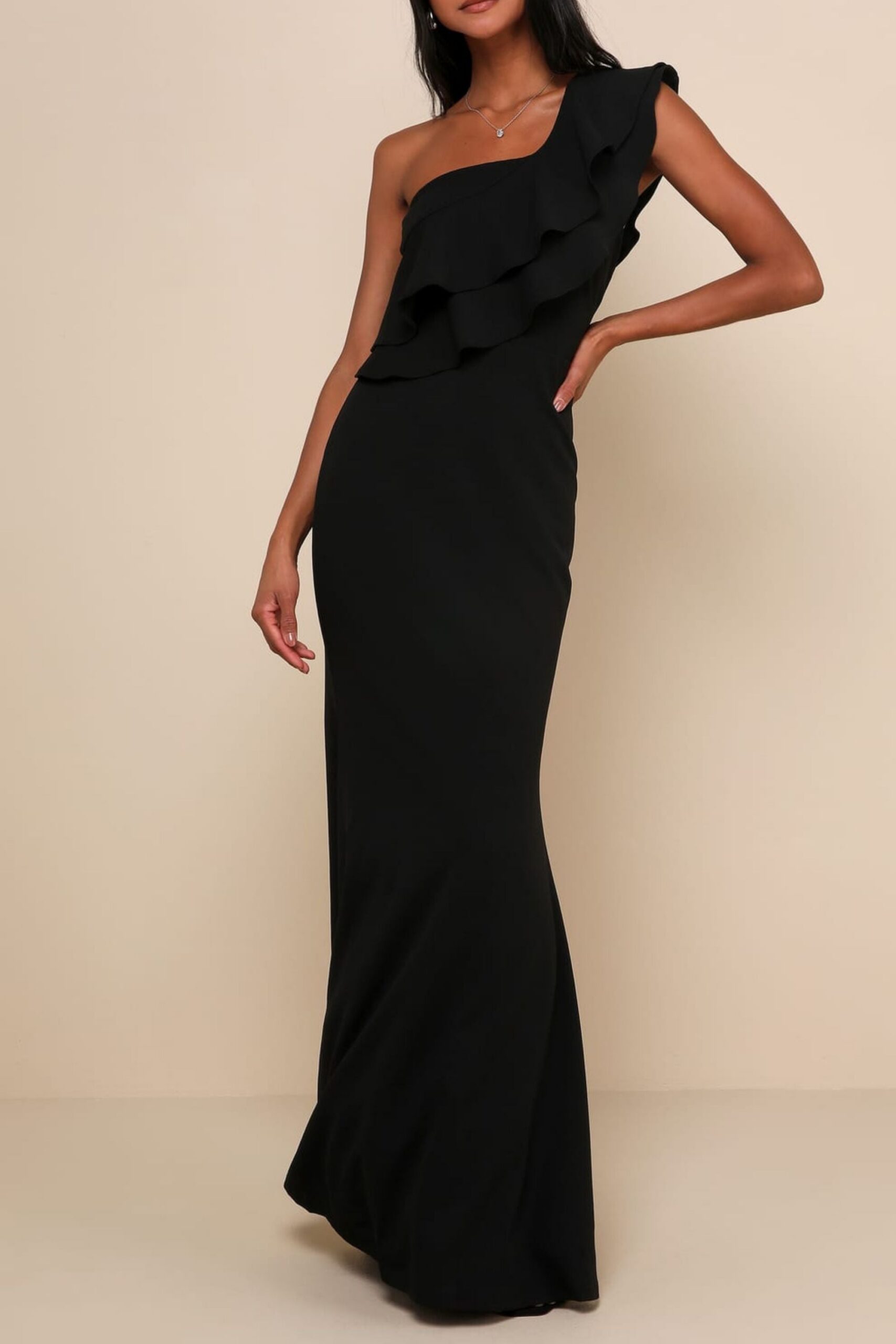 3_9123970a-9c93-4675-ab65-a61d5349de38 BLACK RUFFLED ONE-SHOULDER MAXI DRESS