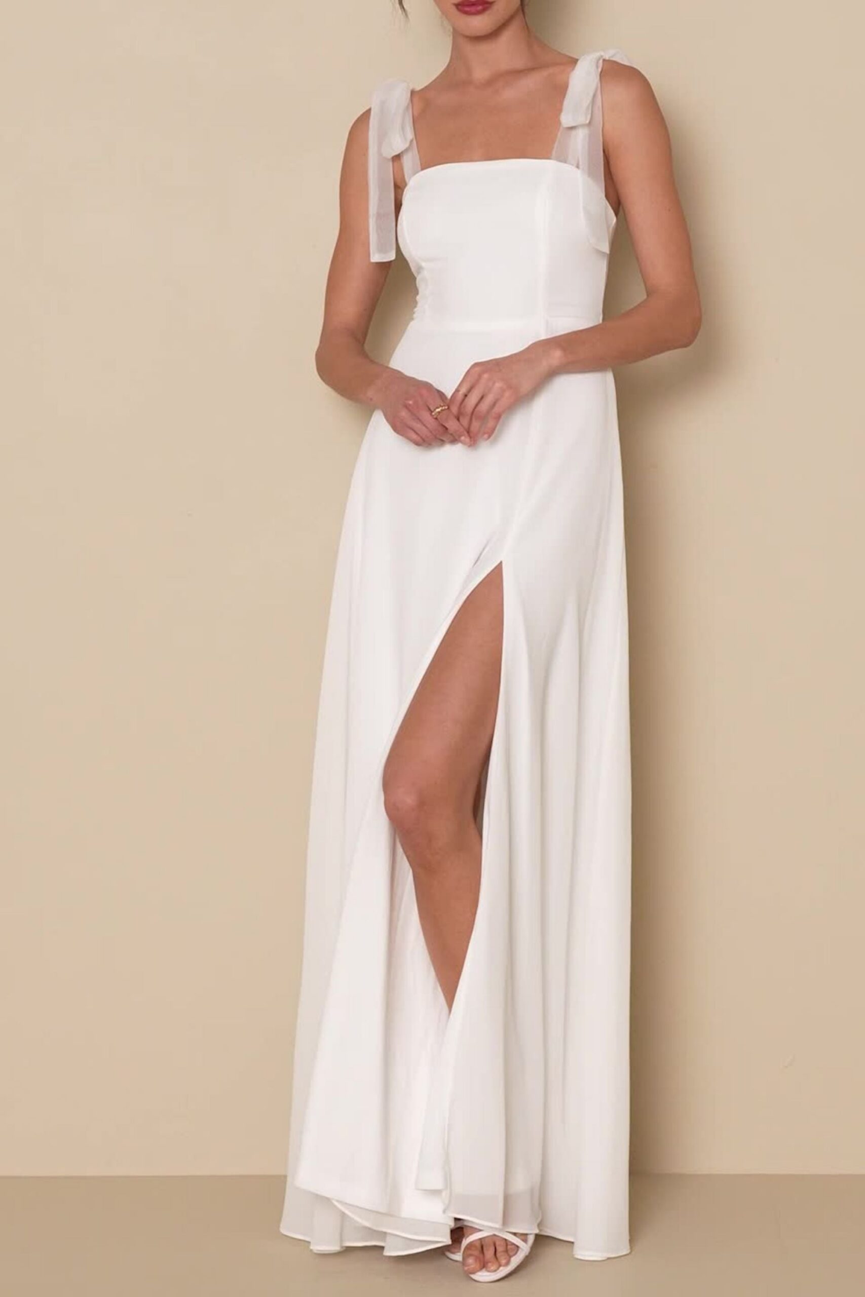 WHITE TIE-STRAP MAXI DRESS, FORMAL