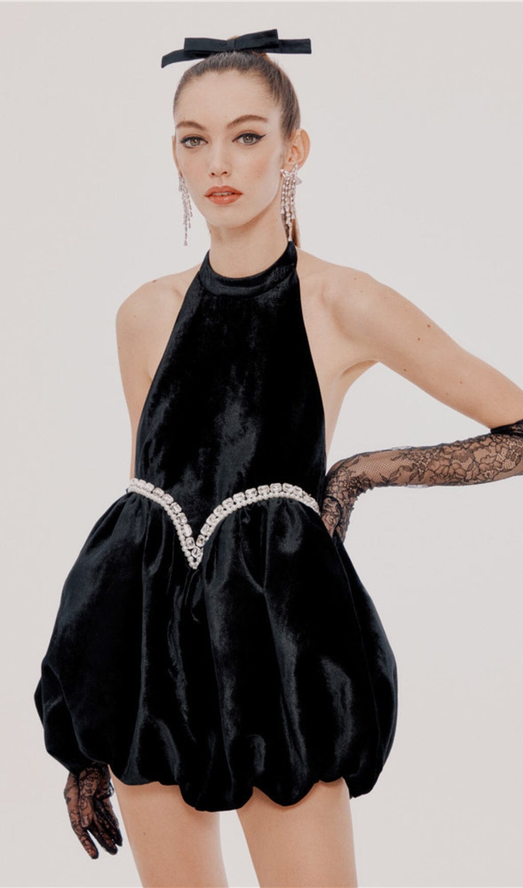 VELVET HALTERNECK MINI DRESS, BLACK COCKTAIL PARTY